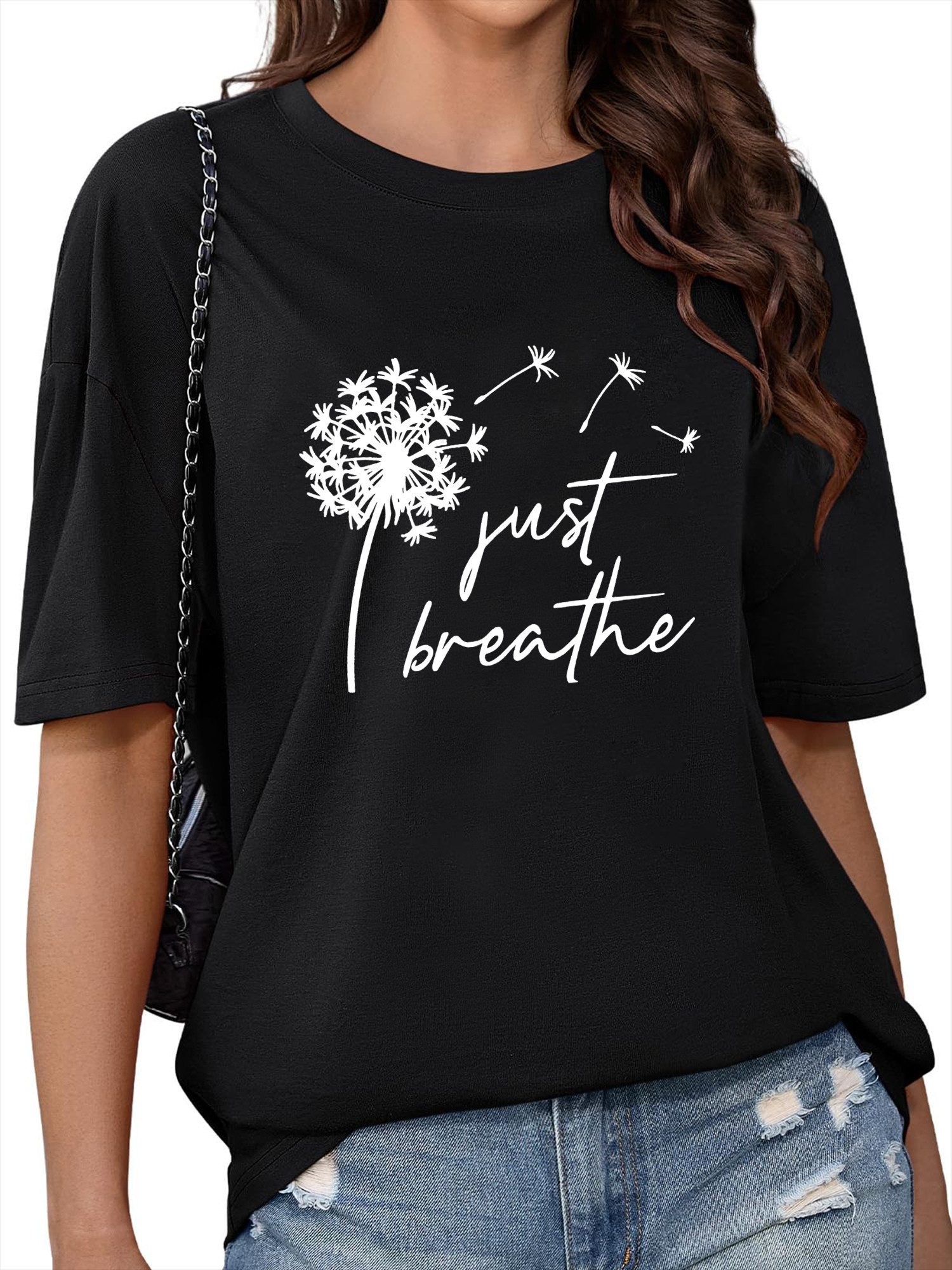 PYLIKE Kurzarmbluse Damen Sommer Elegant Bequemes T-Shirt mit Löwenzahn Print Tee