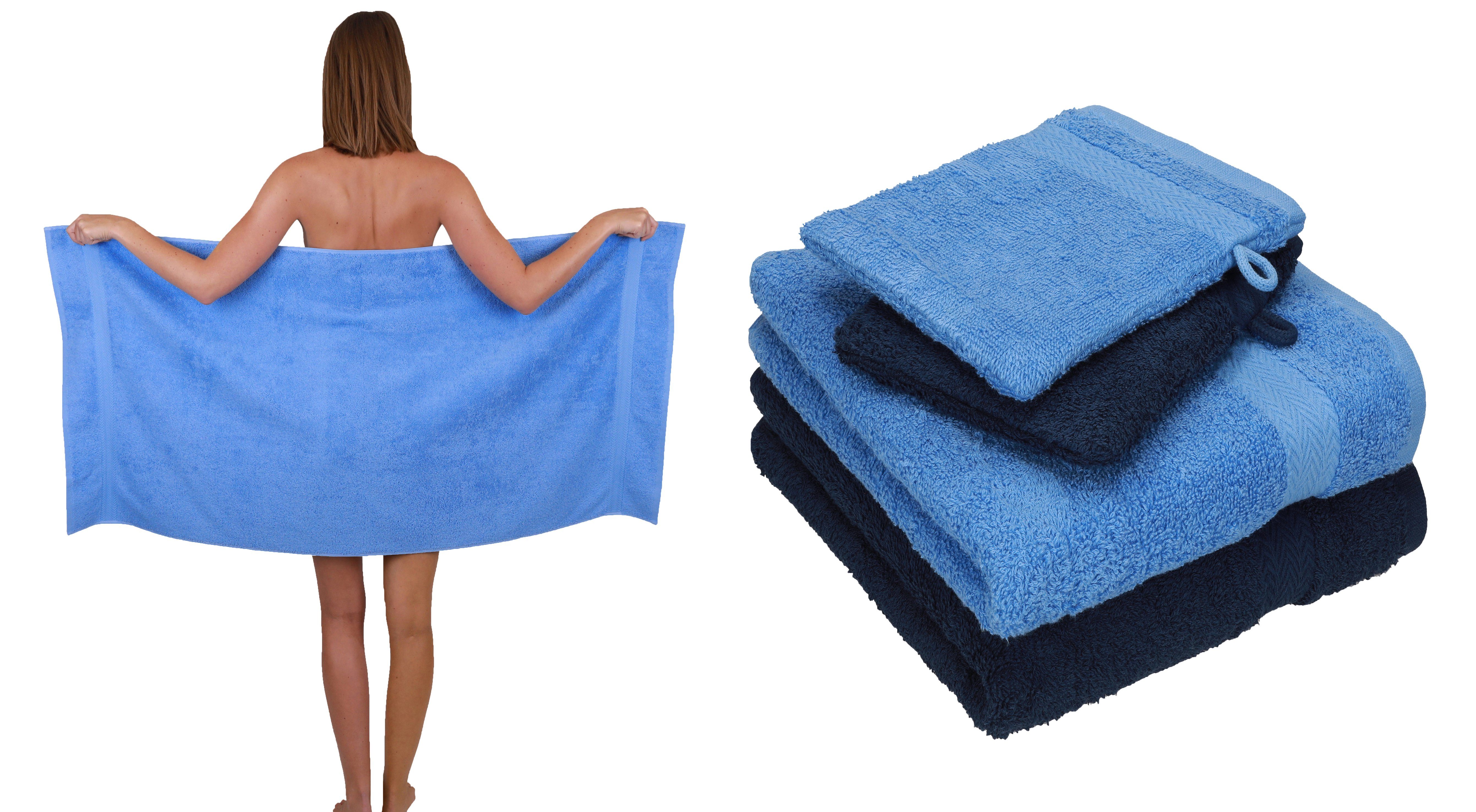 TLG. 5 Handtuch 2 2 Single 100% Pack Betz Duschtuch Baumwolle 1 Handtücher Handtuch Baumwolle hellblau-dunkelblau Waschhandschuhe, Set 100% Set