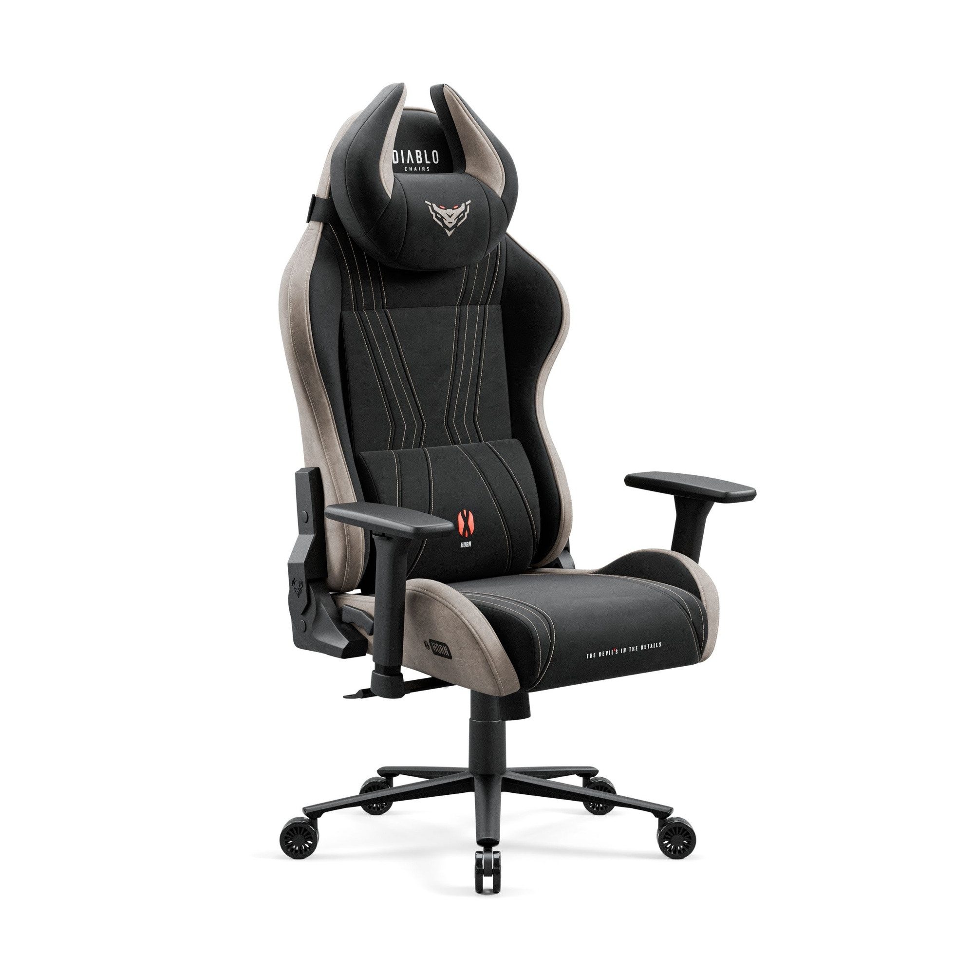 DIABLO CHAIRS Gaming-Stuhl X-Horn 2.0 HDS Kunstleder ergonomisch 3D-Armlehnen Kopfstütze (3D-Armlehnen, Memory-Schaum, HDS Kunstleder, Normal L King XL), Lendenkissen Wippfunktion 160° Metallbasis 2 Größen