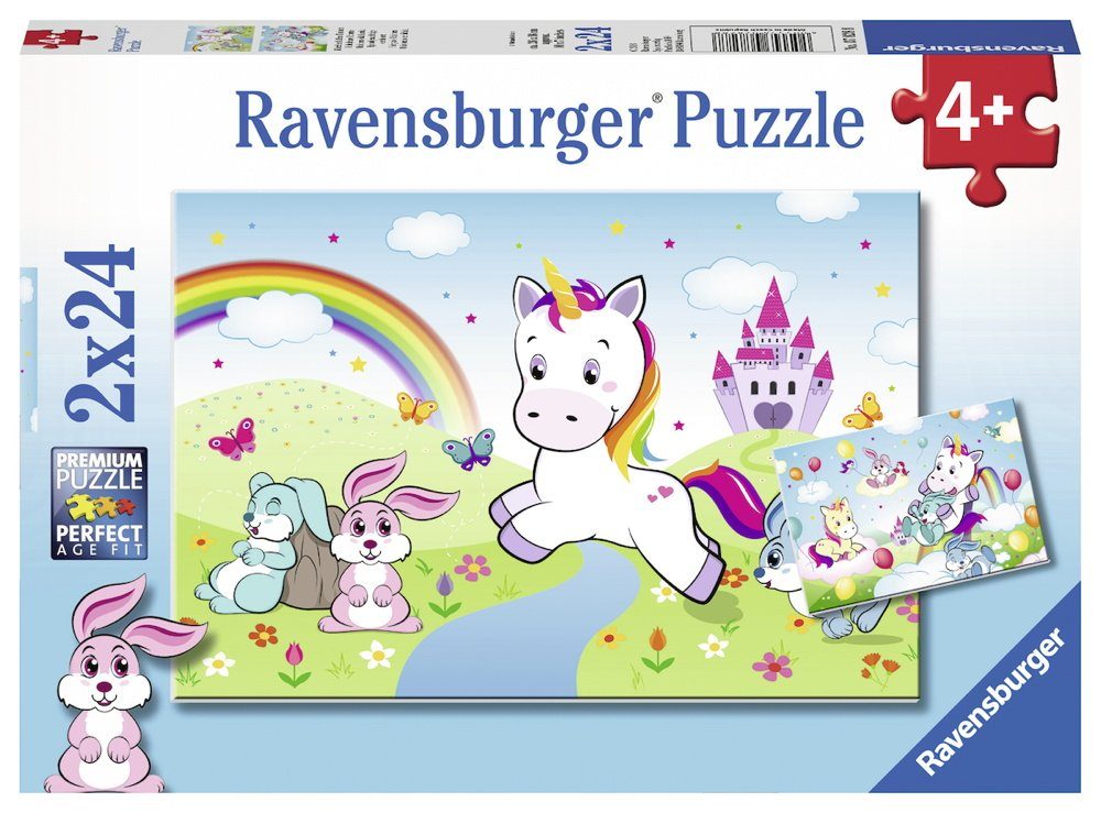 Ravensburger Puzzle 2 x 24 Ravensburger 24 Puzzle 07828, Kinder Puzzleteile Teile Märchenhaftes Einhorn