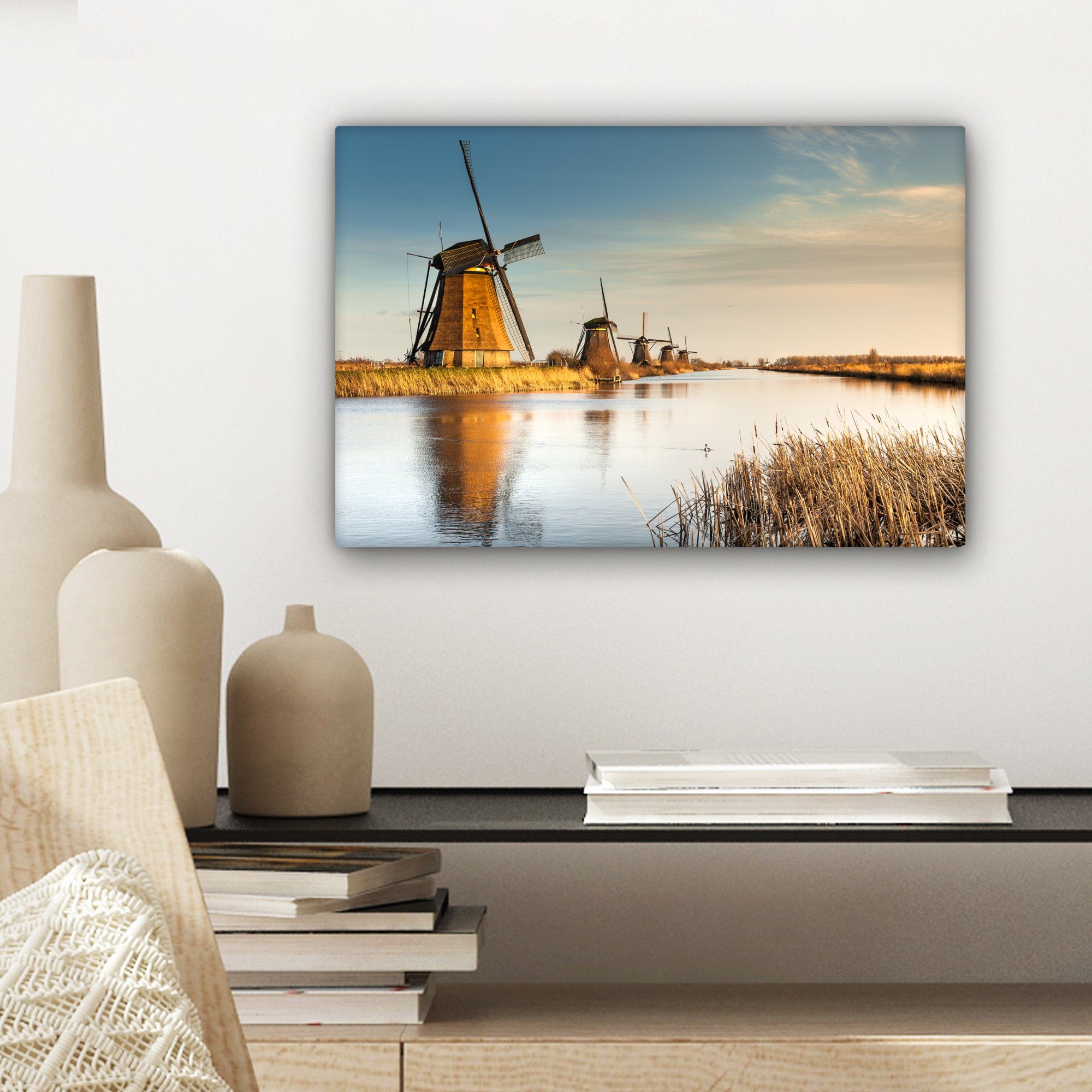 Wanddeko, (1 Wandbild Holland cm Landschaft, 30x20 St), - Leinwandbilder, Mühle Aufhängefertig, OneMillionCanvasses® Leinwandbild -