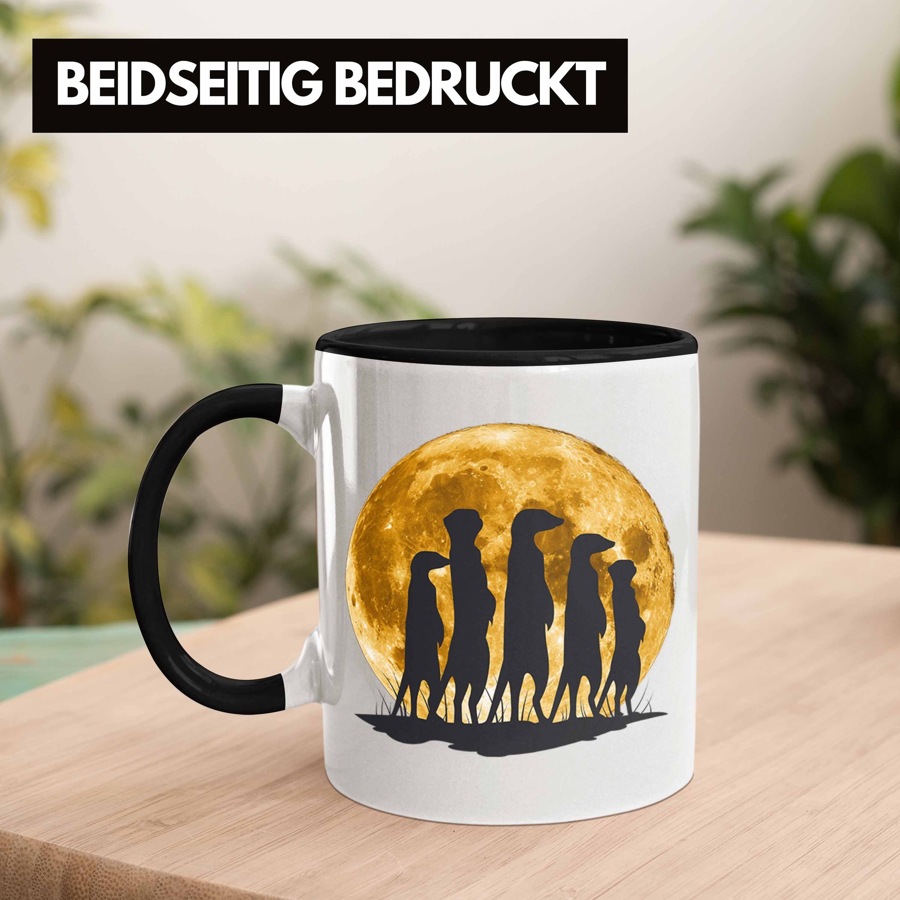 Trendation Tasse Erdmännchen Tasse Mondgrafik Geschenk für Schwarz Tierliebhaber