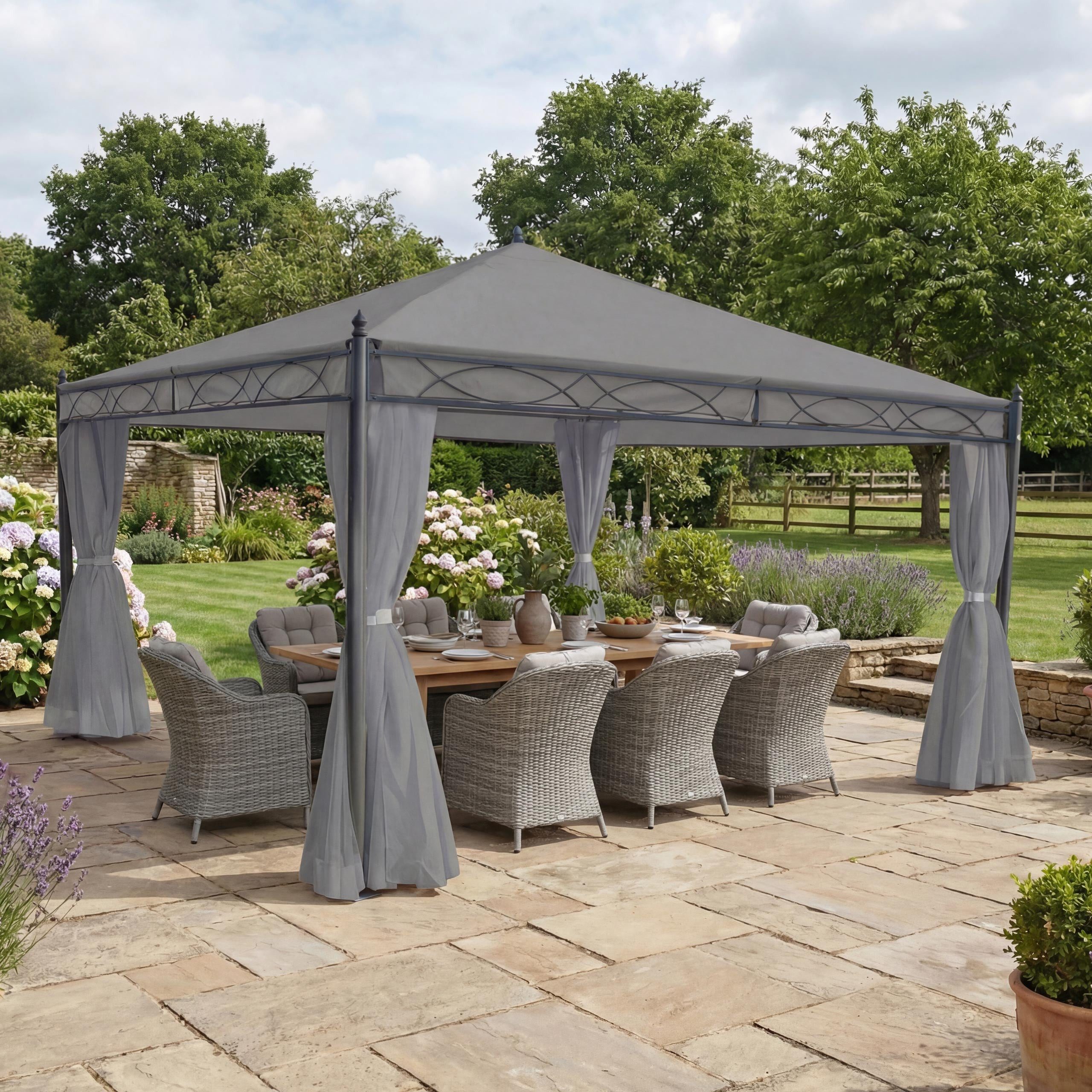 MCW Pergola Calpe-P, BxTxH: 400x400x290 cm, UV-Schutz UV50+, Mit Seitenwand, Regulierbarer Windschutz