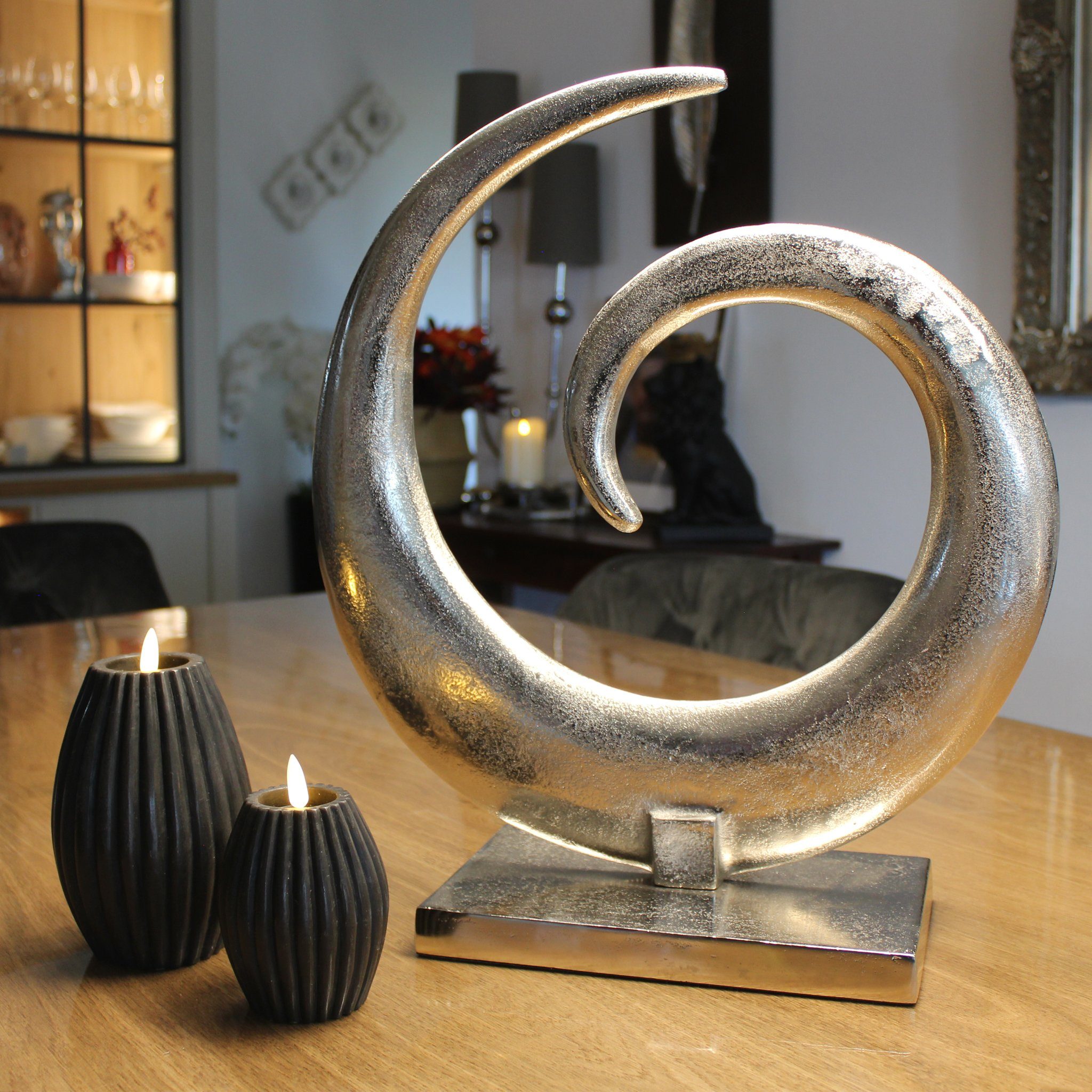 Arnusa Dekofigur abstrakte Skulptur aus Metall 43x38 cm 2,4 Kg silberfarben, moderne Dekoration aus Aluminium