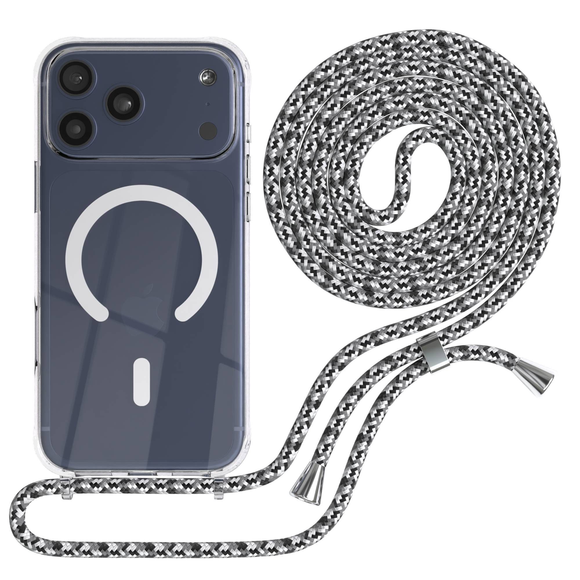 EAZY CASE Handykette mit Magsafe Hülle für Apple iPhone 17 Pro Max 6,9 Zoll, Magsafe Handykette Hülle mit Band Umhängtasche Schutzhülle Schwarz