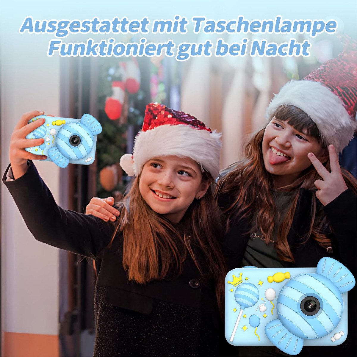 MOPUEA Kinderkamera Mit Doppelobjektiv 1080P 32GB 2 Zoll Bildschirm Kinderkamera (inkl. Kamera Mit Zubehör Für Kinderfotografie, Doppelobjektiv 1080P 32GB Silik – Bild 4 von 4