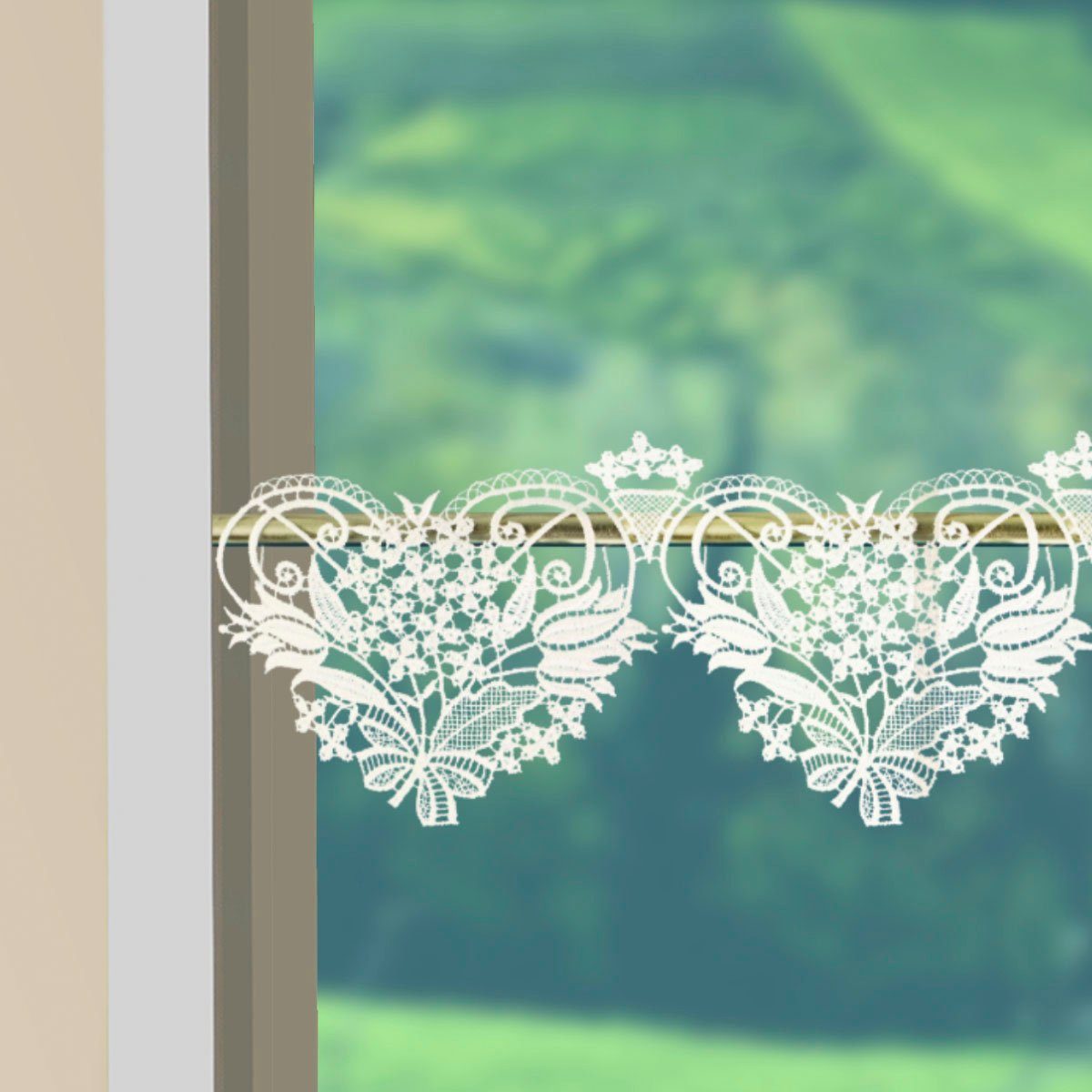 W. Reuter & Sohn - Plauener Spitze® Scheibengardine Blüten (1 St), Stangendurchzug, halbtransparent, Made in Germany