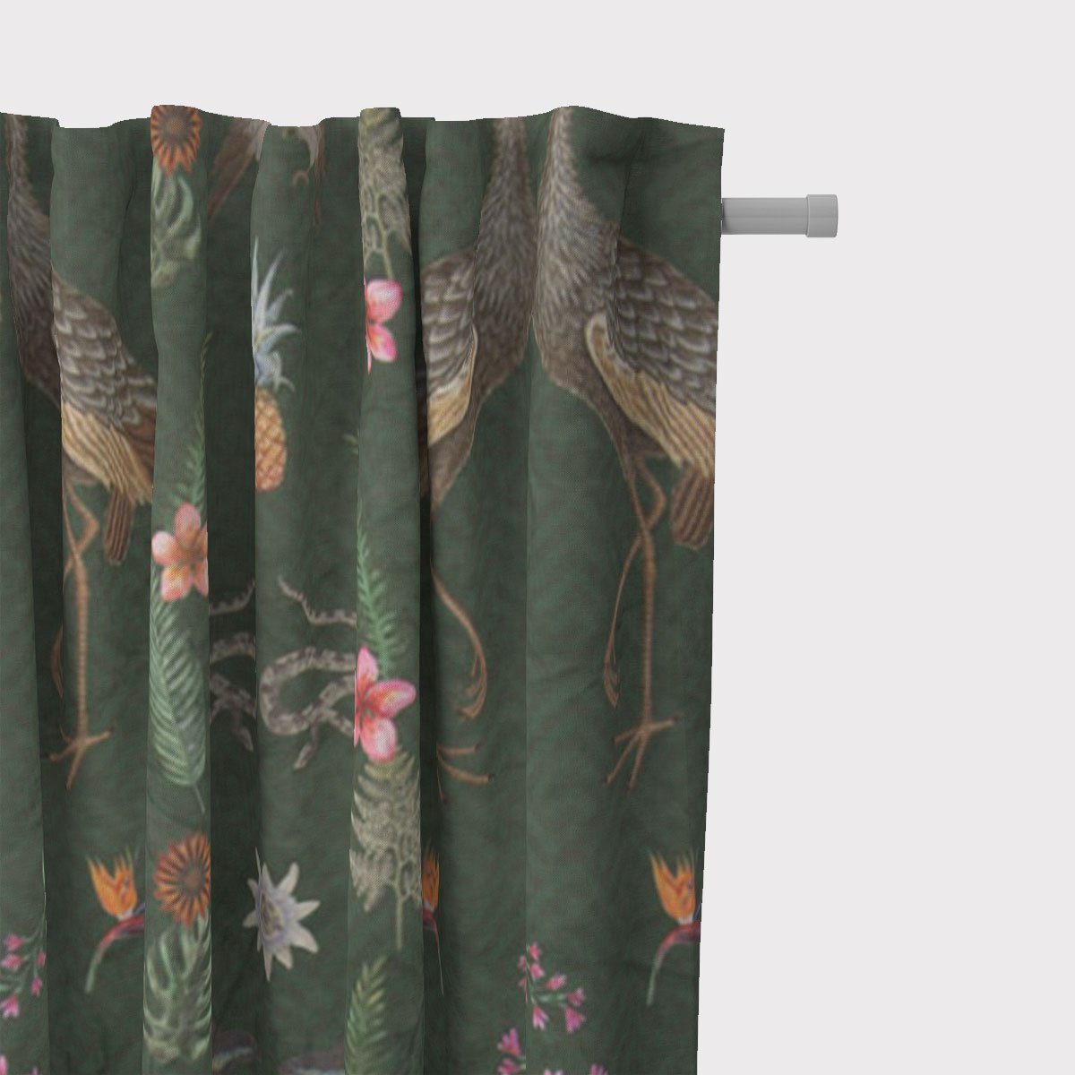 SCHÖNER LEBEN. Vorhang SCHÖNER LEBEN. Vorhang Samt Tropical Vögel Blumen grün bunt 245cm, Smokband, blickdicht, Samt, handmade