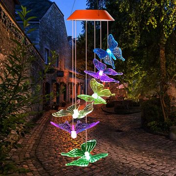 MAVURA LED Gartenleuchte LED Lichtspiel Windspiel leuchtende Solar Schmetterlinge, LED fest integriert, Tageslichtweiß, Farbwechsel Draußen Hängende Gartenlampe Schmetterling