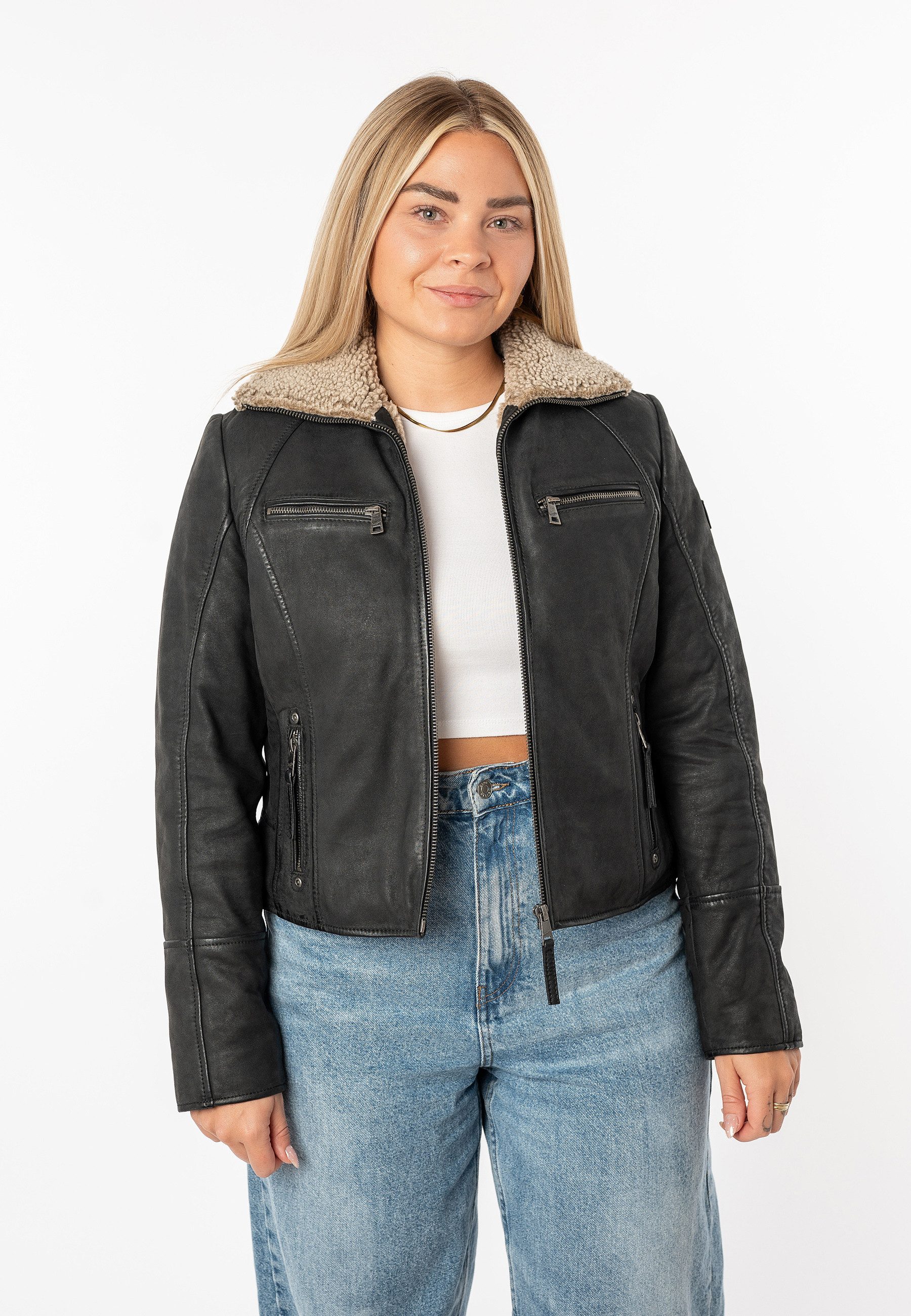 Mauritius Lederjacke MWNaedda mit hochschließendem Kragen günstig online kaufen