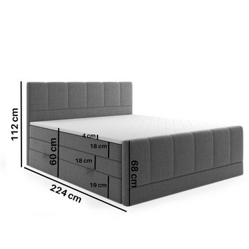 M-Punkt24 Boxspringbett Ibiza (Grau oder Schwarz, Liegefläche 180 x 200cm, inkl. 7 Zonen Taschenfederkernmatratze), mit Bettkasten, Topper, Fußteil