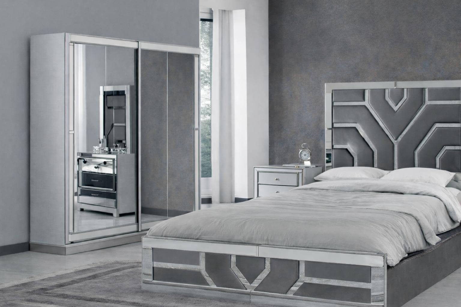 JVmoebel Schlafzimmer-Set Stilvolles Schlafzimmer-Set mit Bett und geräumigem Kleiderschrank, (2-tlg), Made in Europa