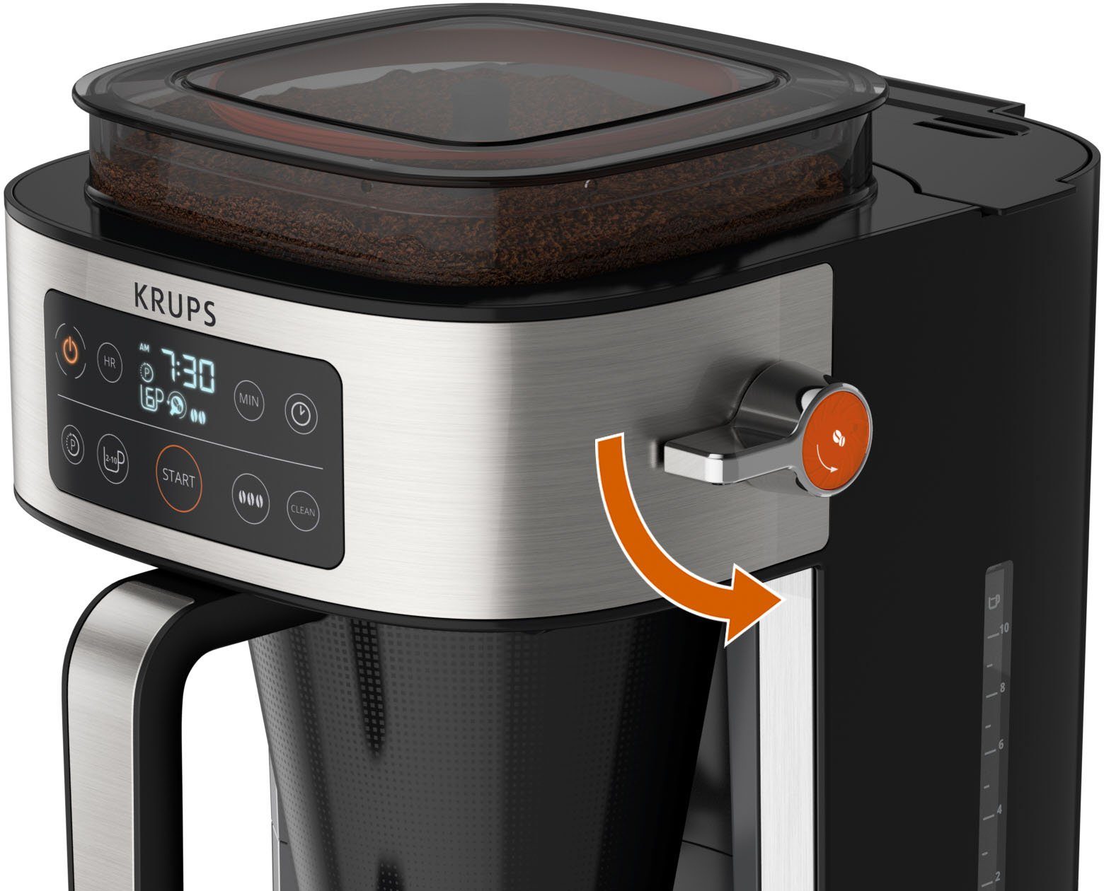 Krups KM760D Kaffee-Vorratsbox frischen bis Aroma 1,25l integrierte 400 Kaffeekanne, Kaffee Partner, Filterkaffeemaschine für zu g
