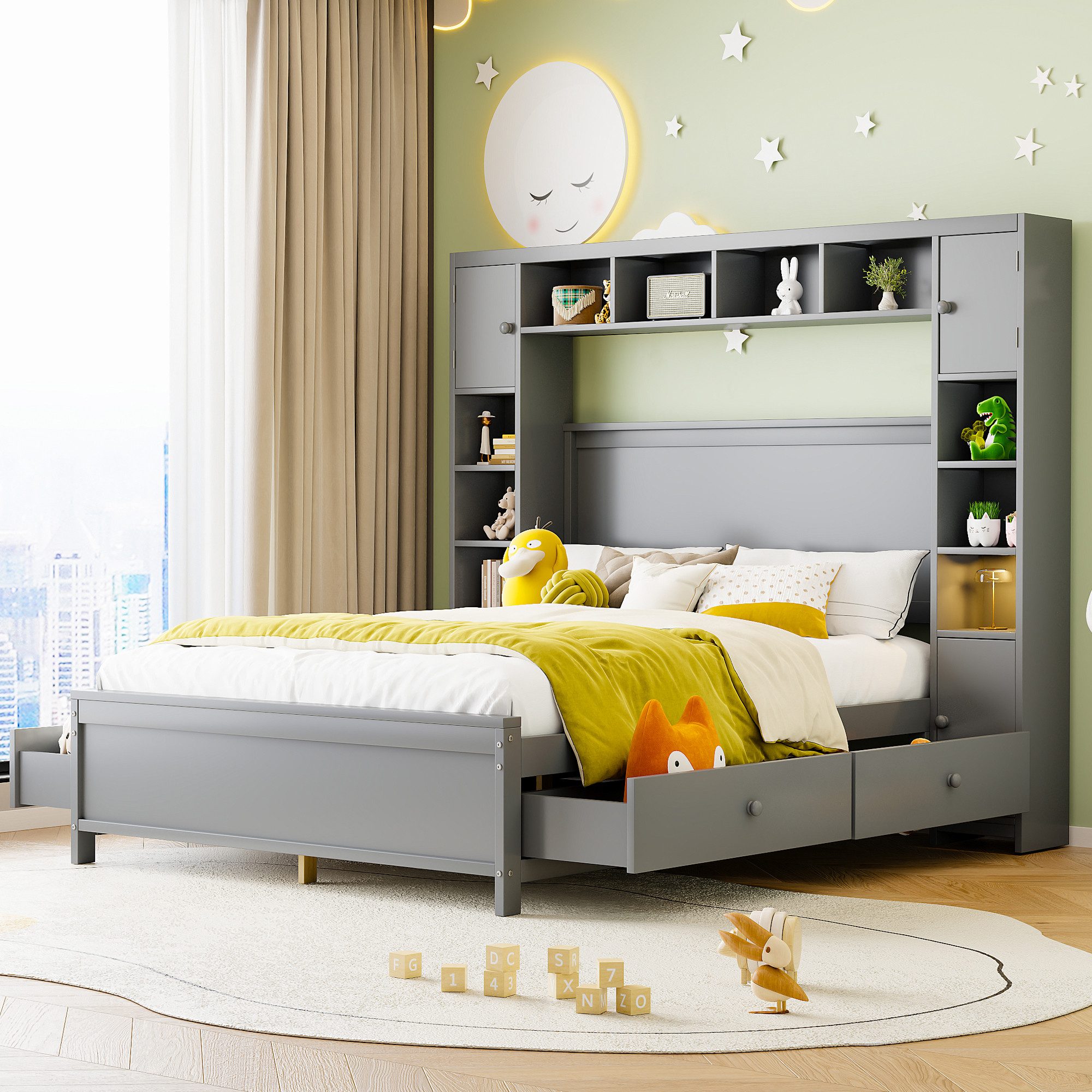 Flieks Massivholzbett, Doppelbett 140x200cm mit 4 Schubladen und Stauraum-K günstig online kaufen