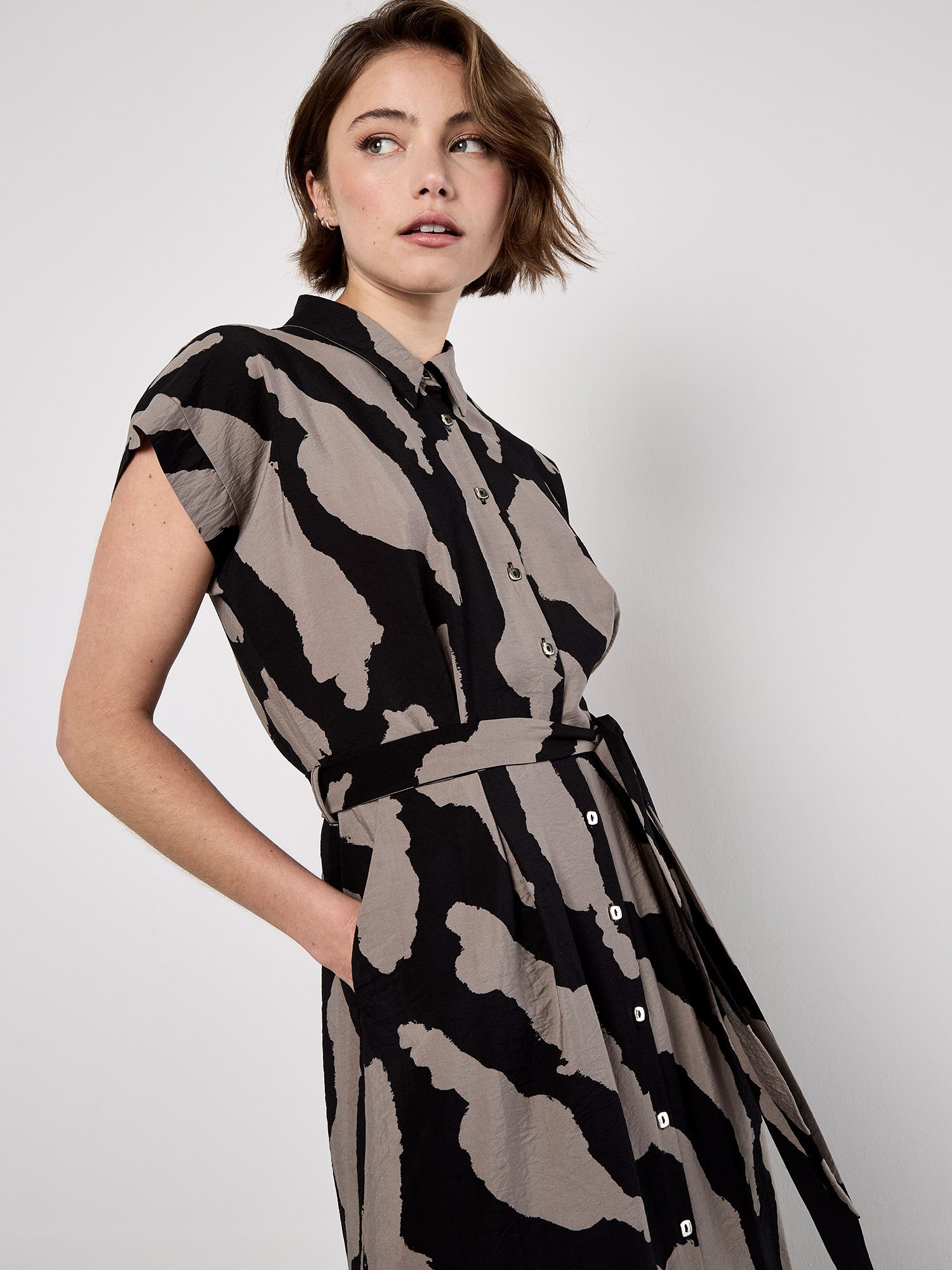 Apricot Midikleid Hemdblusenkleid (mit Gürtel) mit Zebradruck
