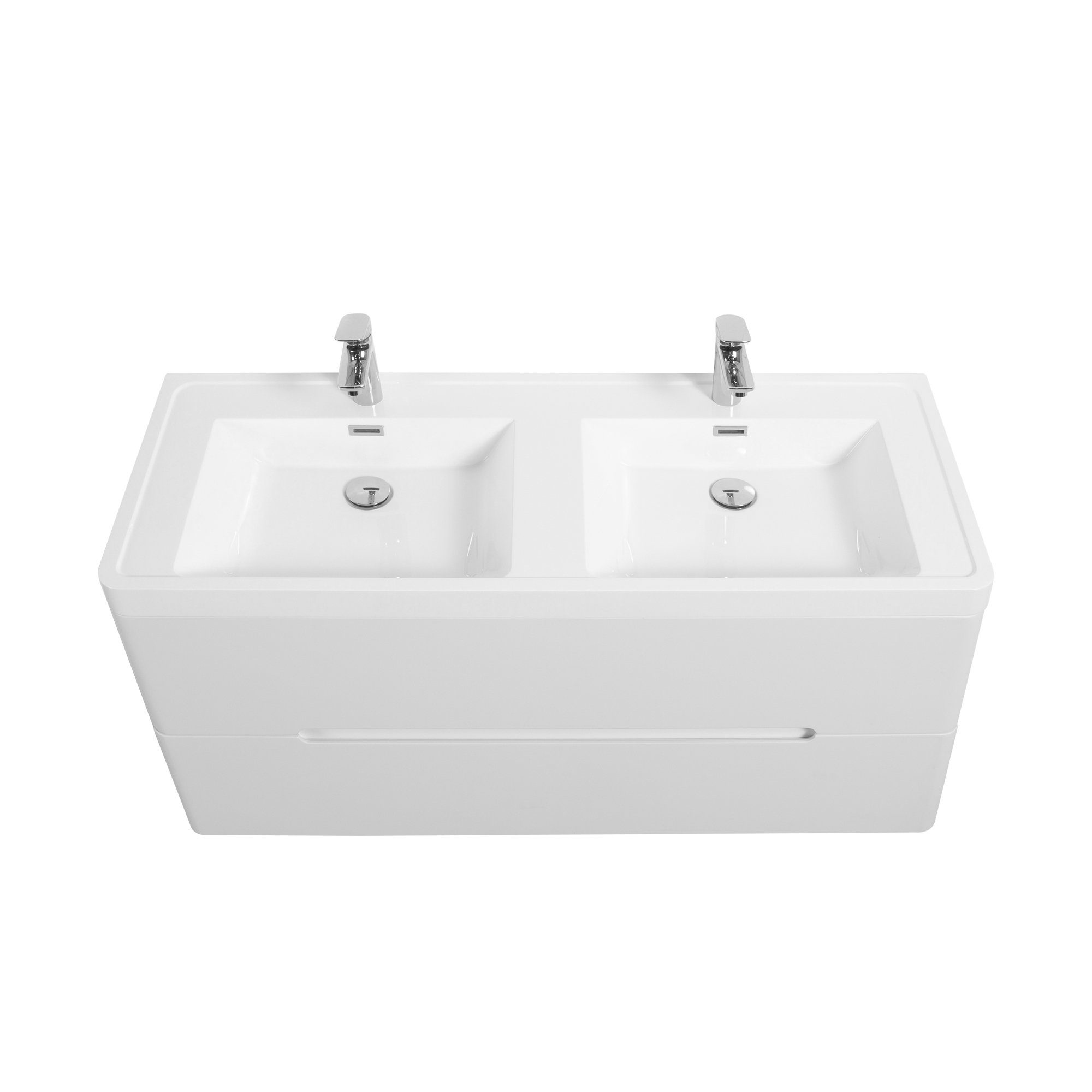 cm Stil Doppelwaschbecken,B120/T48/H50 (mit Satinweißes, Badmöbel-Set Unterschrank Schubladen, 2 Unterschrank mit 1 Weiß Badezimmermöbelset cm, 60/120 WISHDOR vormontiert)