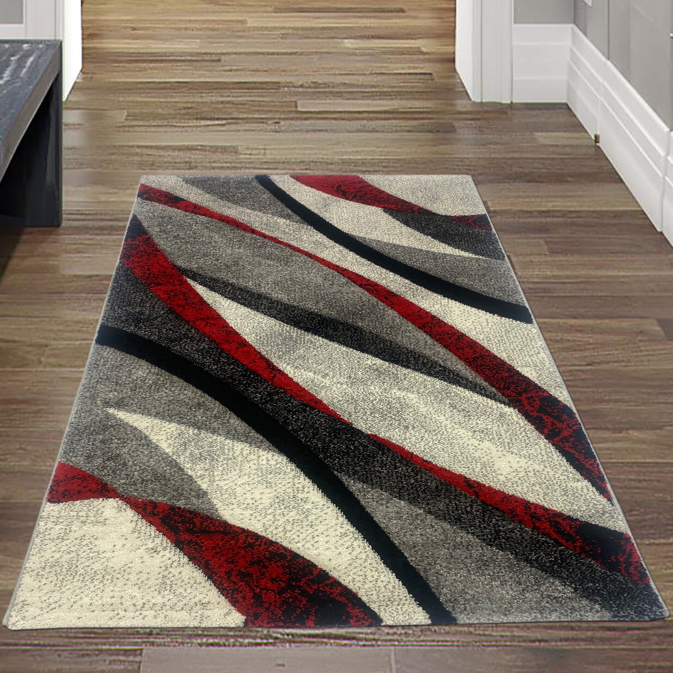 rechteckig, Konturenschnitt Teppich in Modern-abstrakter Designerteppich mm grau, 12 Teppich-Traum, rot Höhe: