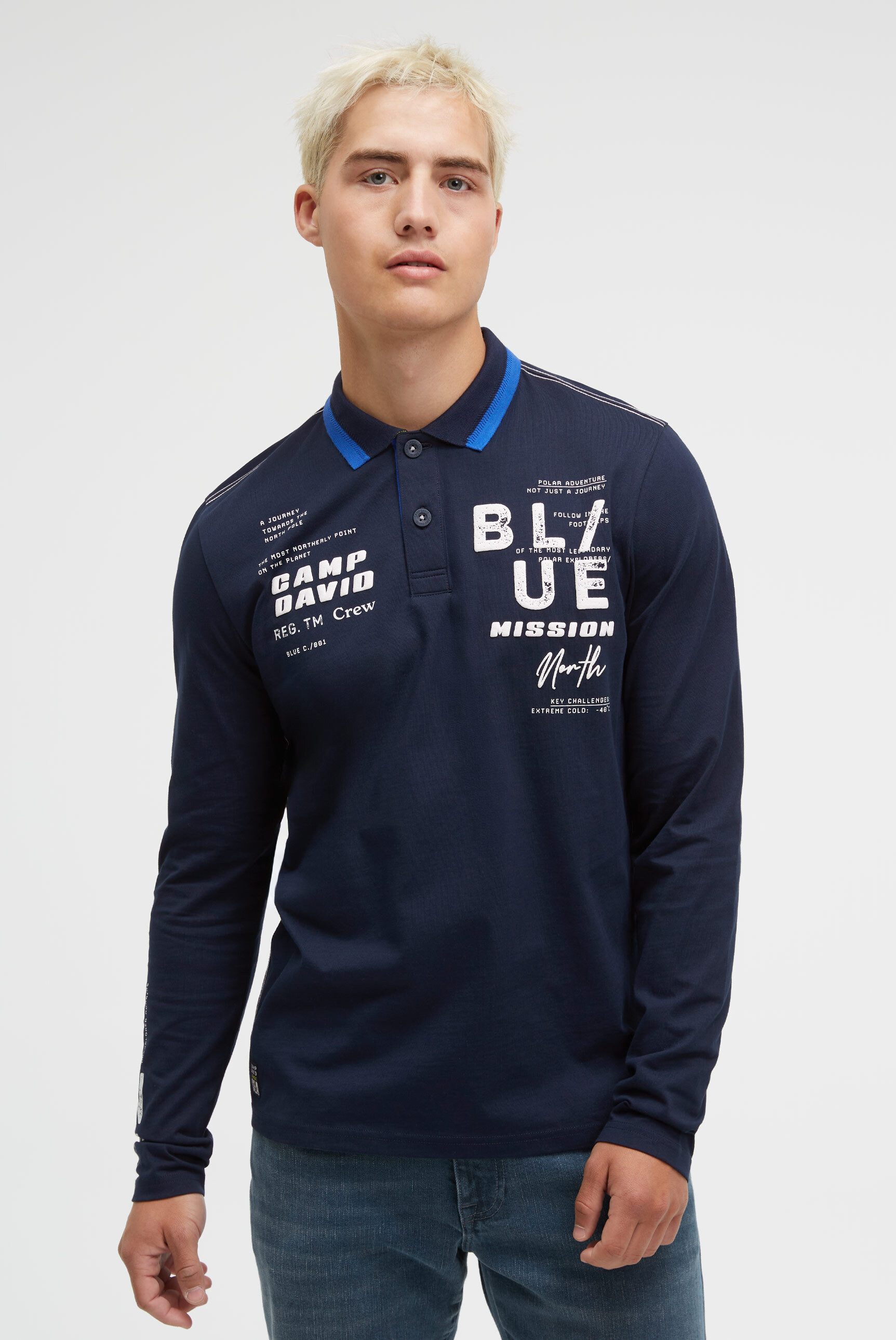 CAMP DAVID Langarm-Poloshirt aus Baumwolle