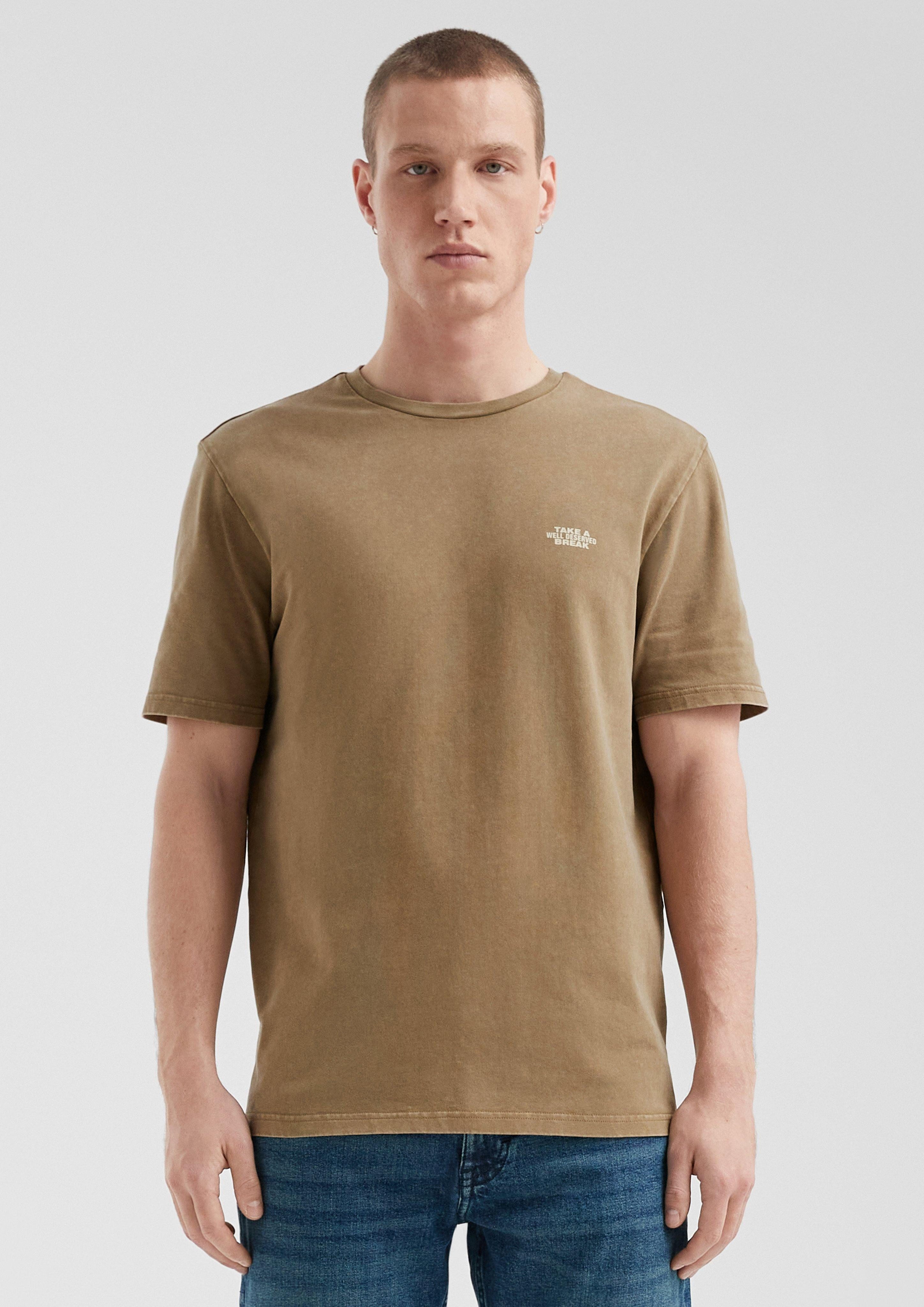 Kurzarmshirt Gewaschenes Rundhals-T-Shirt mit Front- und Rückenprint