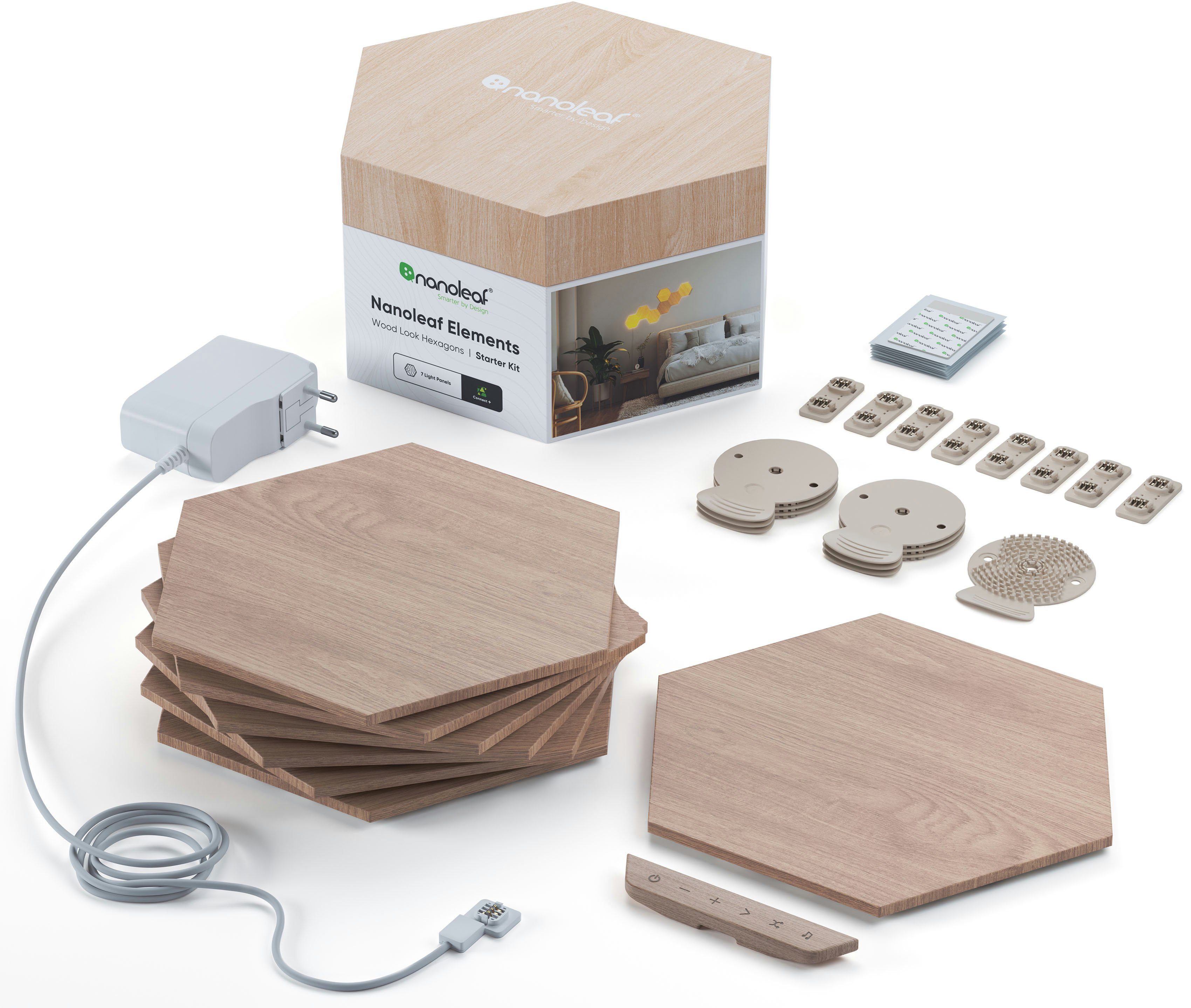 nanoleaf LED Panel Wood Look, Dimmfunktion, LED fest integriert, Farbwechsler, Starter Kit - 7 PK, Modulares Stecksystem, Smarte Technologie