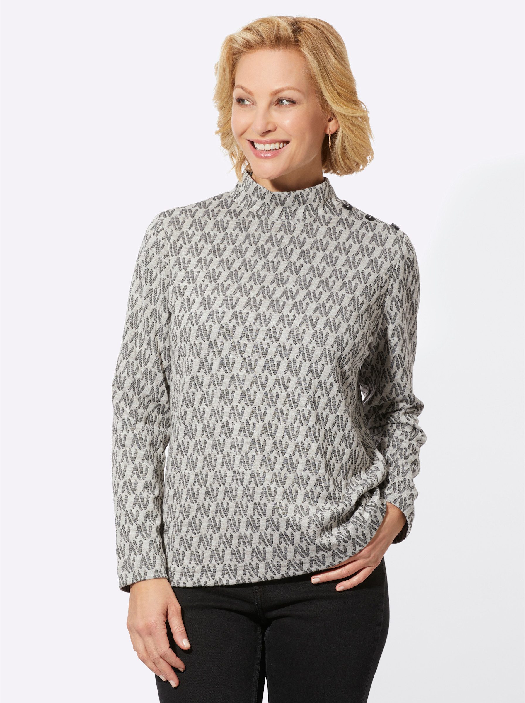 T-Shirt Jacquard-Shirt Langarm