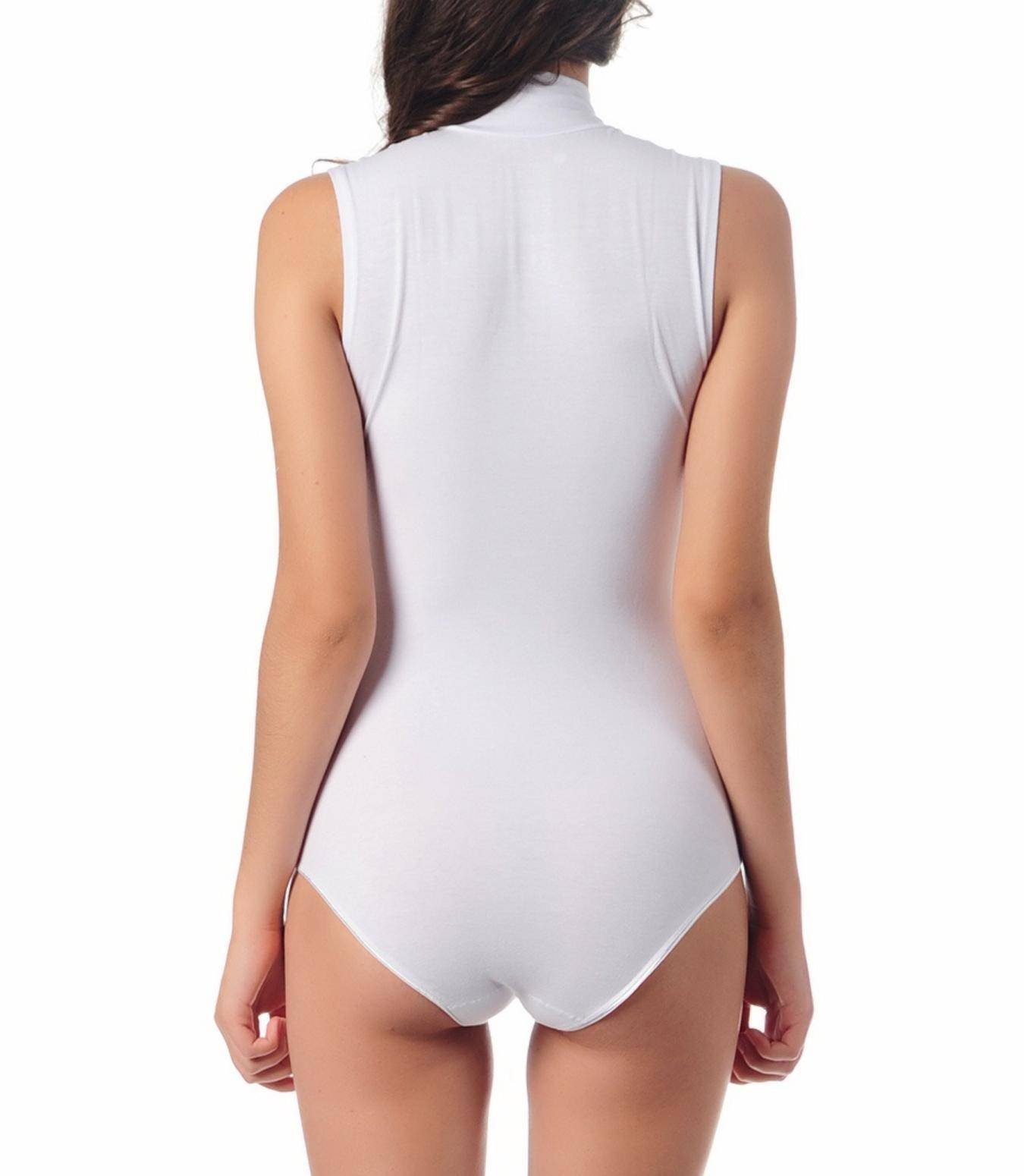 Doreanse Underwear T-Shirt-Body Stehkragen Damenbody Ärmellos Bodysuit  Weiß, 34-36(DE) / XS-S(US), DA12107