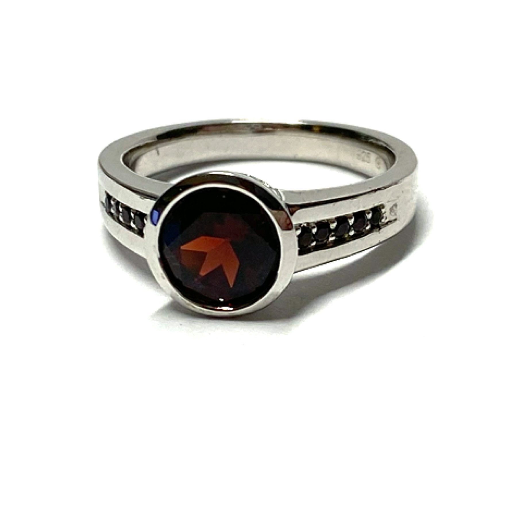 Edelschmiede925 Silberring Ring 925 Silber rhodiniert Granat Solitärring Klassiker #58