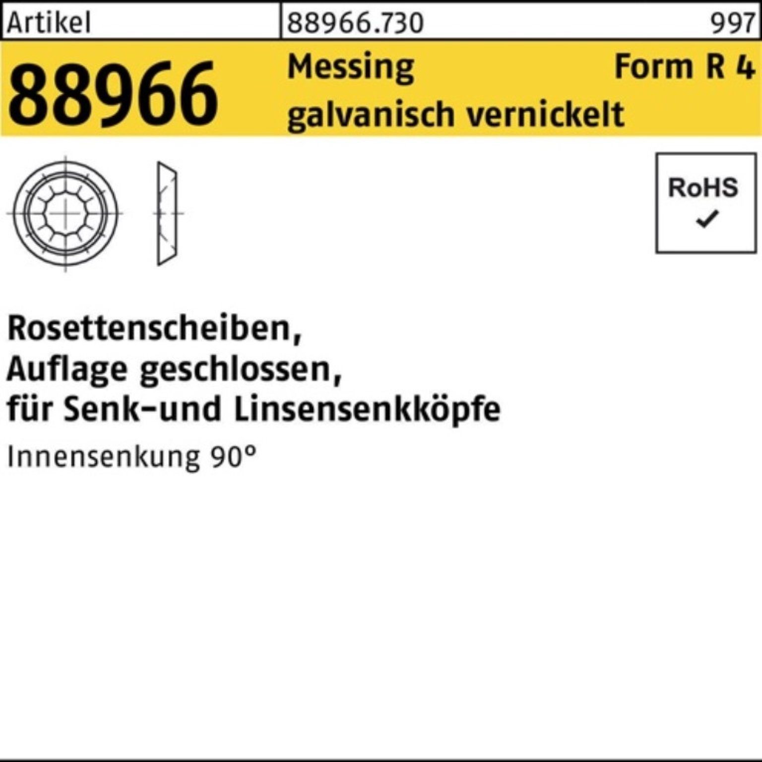Reyher Rosette 100er Pack Rosettenscheibe R 88966 geschl. 7,0x12,0x3,4 Messing galv.