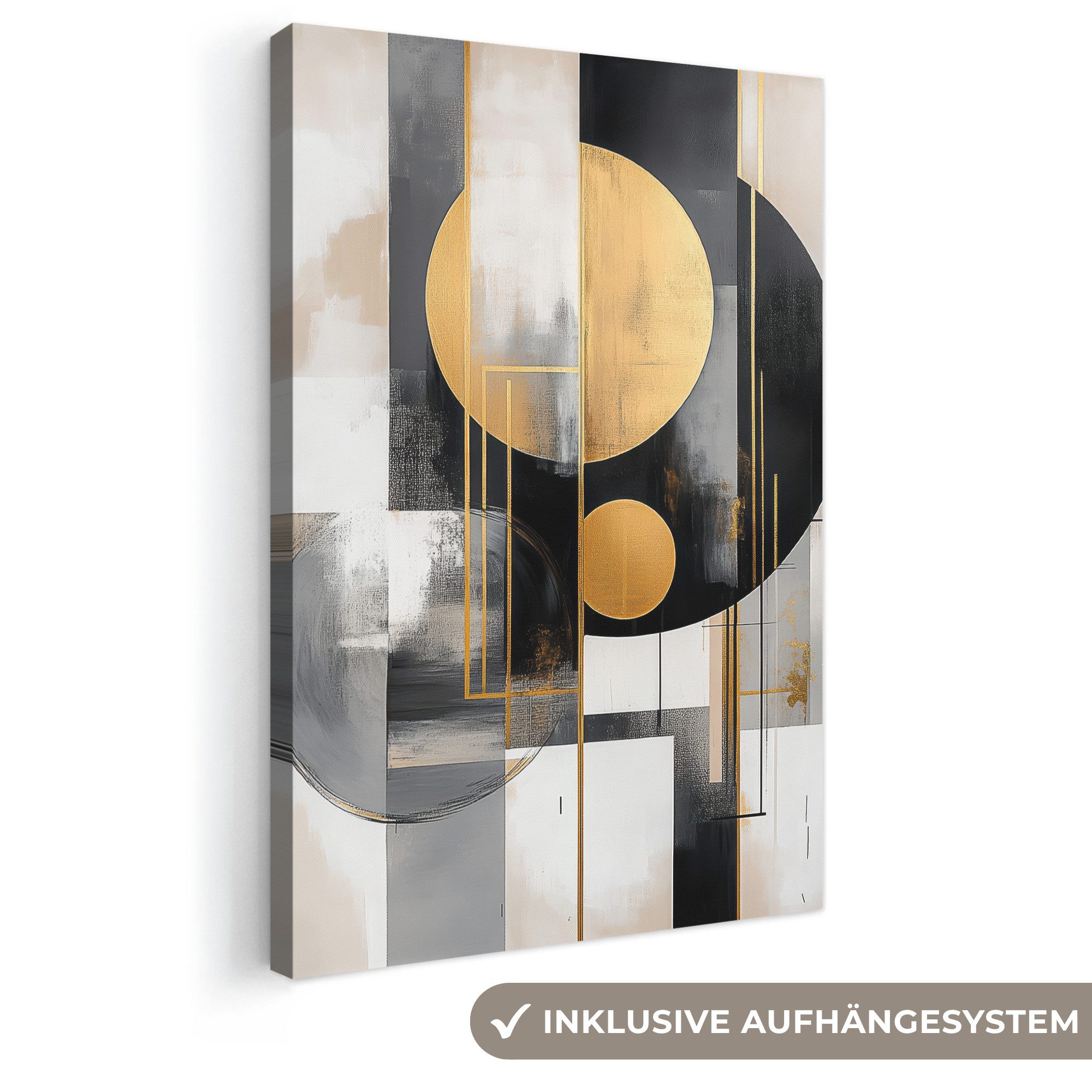 OneMillionCanvasses® Leinwandbild Abstrakt - Gold - Silber - Formen - Ästhetisch - Modern, Fotodruck (1 St), Leinwand Canvas Wandbild, Wanddekoration 20x30 cm