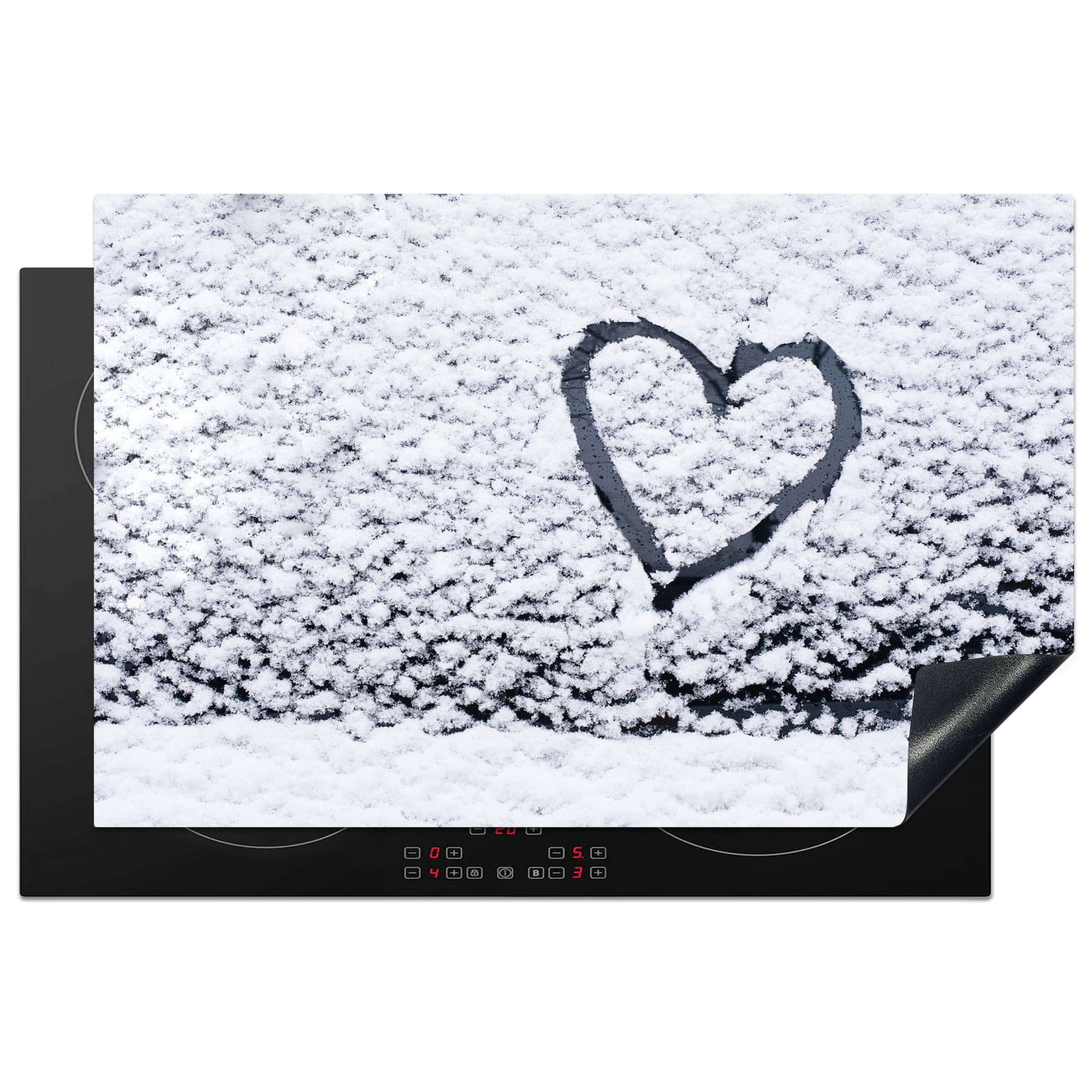 MuchoWow Herdblende-/Abdeckplatte Herz im Schnee, Vinyl, (1 tlg), 81x52 cm, Induktionskochfeld Schutz für die küche, Ceranfeldabdeckung