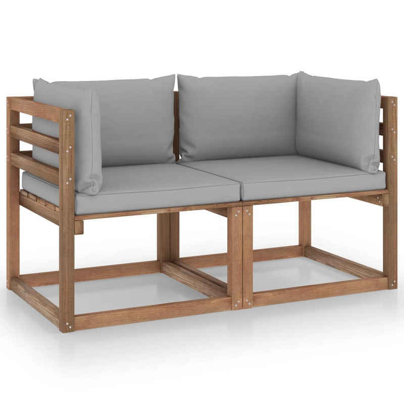 vidaXL Gartenlounge-Set Garten-Palettensofa 2-Sitzer mit Kissen in Grau Kiefernholz, (1-tlg)