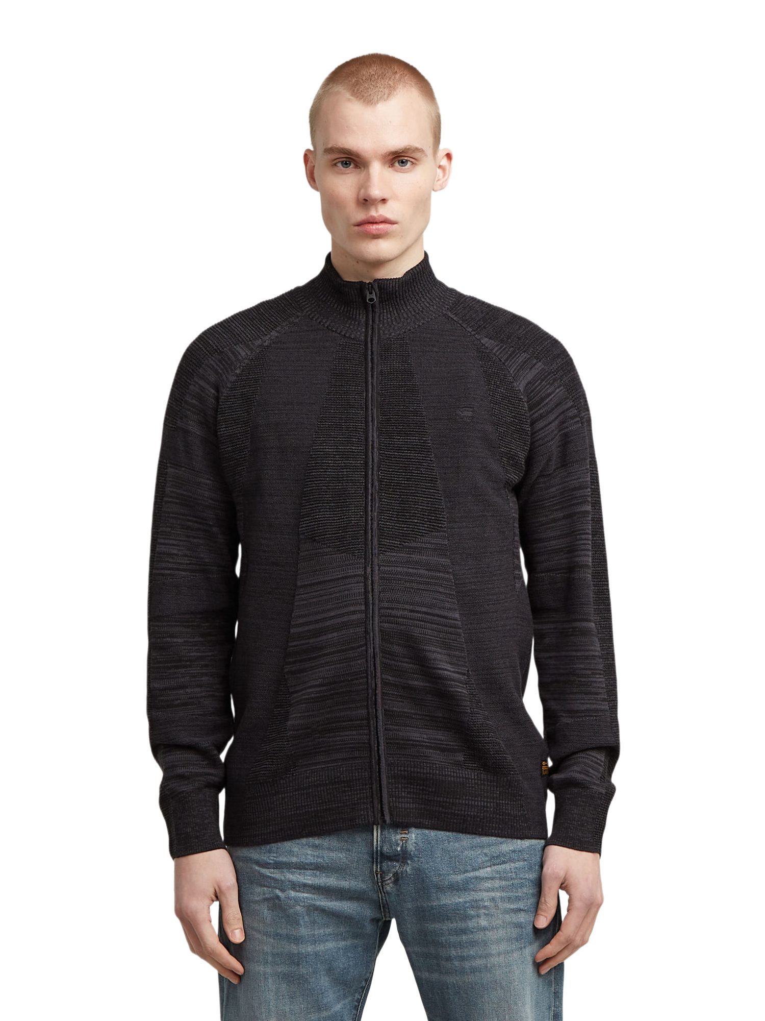 G-STAR Troyer schwarz,Basic,Baumwolle,Meliert,Stehkragen,Lang,Regular Fit