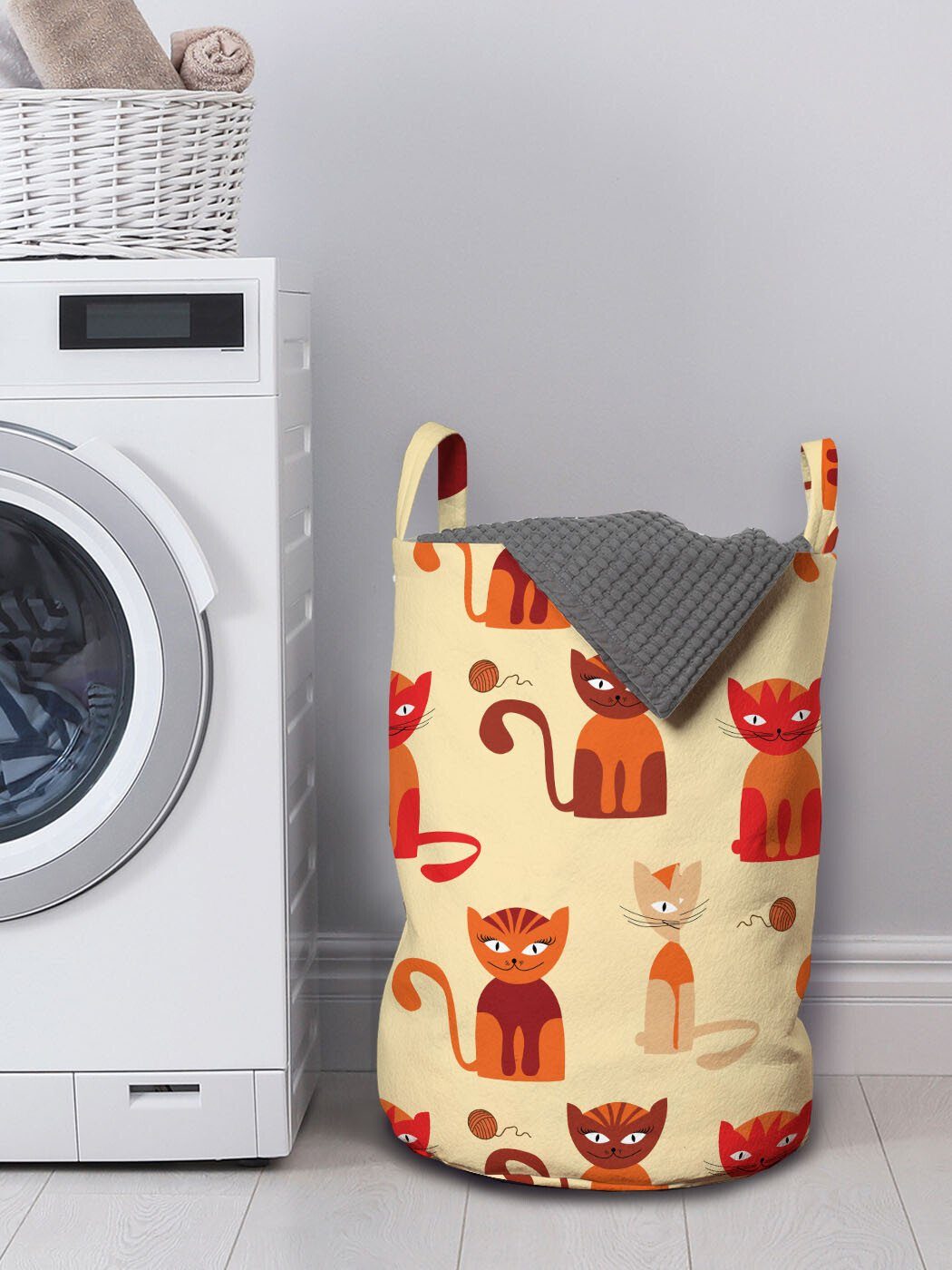 Abakuhaus Wäschesäckchen Wäschekorb Kätzchen Paprika in Waschsalons, Kordelzugverschluss orange Griffen mit für Katzen Ton