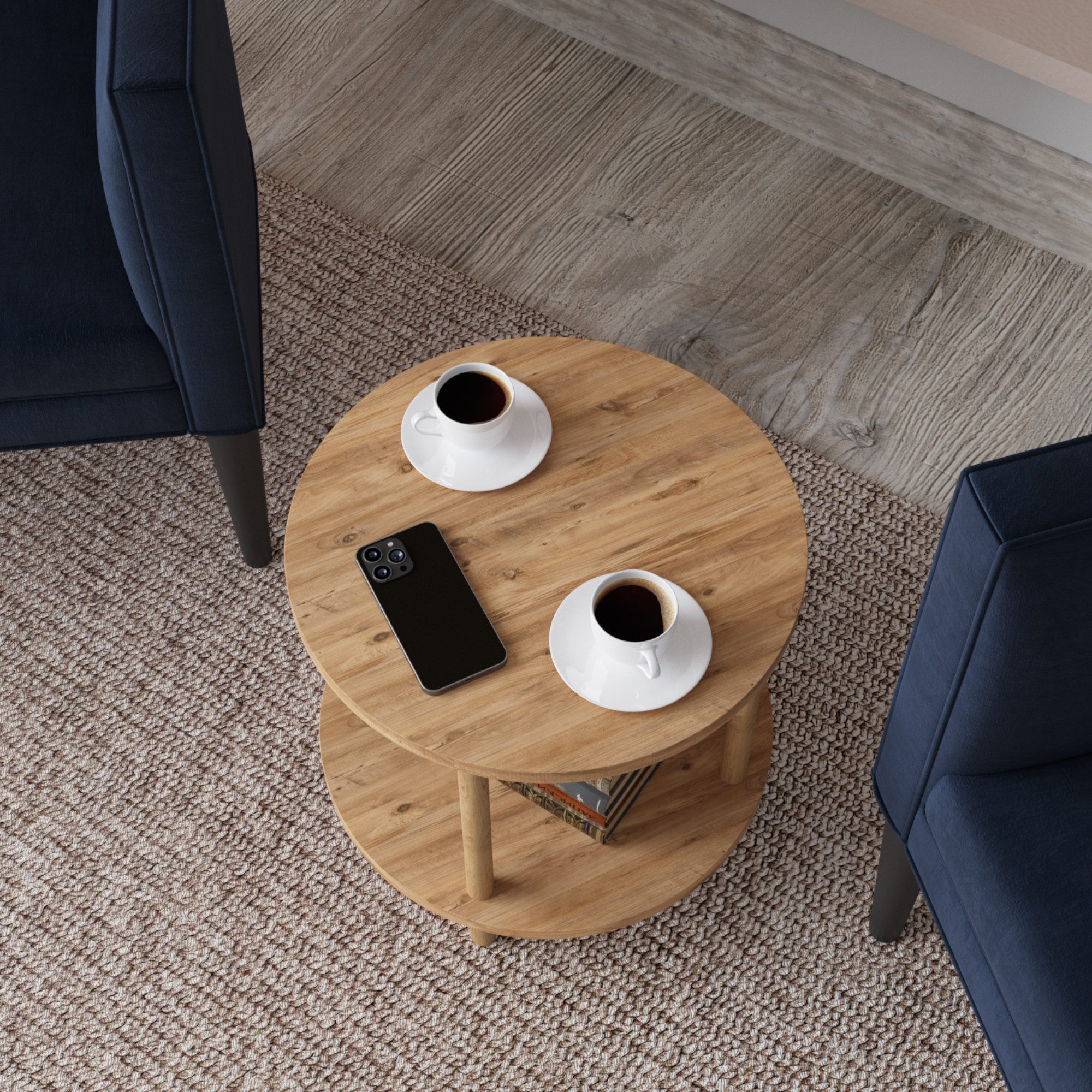 en.casa Beistelltisch, »Ves« mit unterer Ablage 49 x Ø42 cm Holzoptik günstig online kaufen