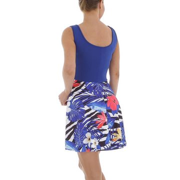 Ital-Design Sommerkleid Damen Freizeit Geblümt Stretch Minikleid in Blau