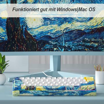 MIHIYIRY 60% Mechanische Gaming 62 Tasten Outemu Red Switch, Starry Night Tastatur (mit Rotem Switch und RGB-Hintergrundbeleuchtung für Windows und Mac)