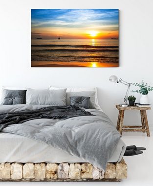 Pixxprint Leinwandbild Strand Sonnenuntergang wunderschön, Strand Sonnenuntergang wunderschön (1 St), Leinwandbild fertig bespannt, inkl. Zackenaufhänger