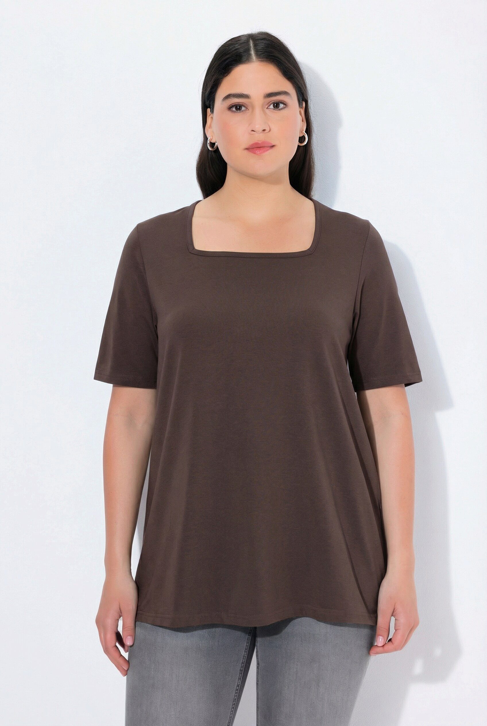 Ulla Popken T-Shirt T-Shirt A-Linie Carré-Ausschnitt Halbarm