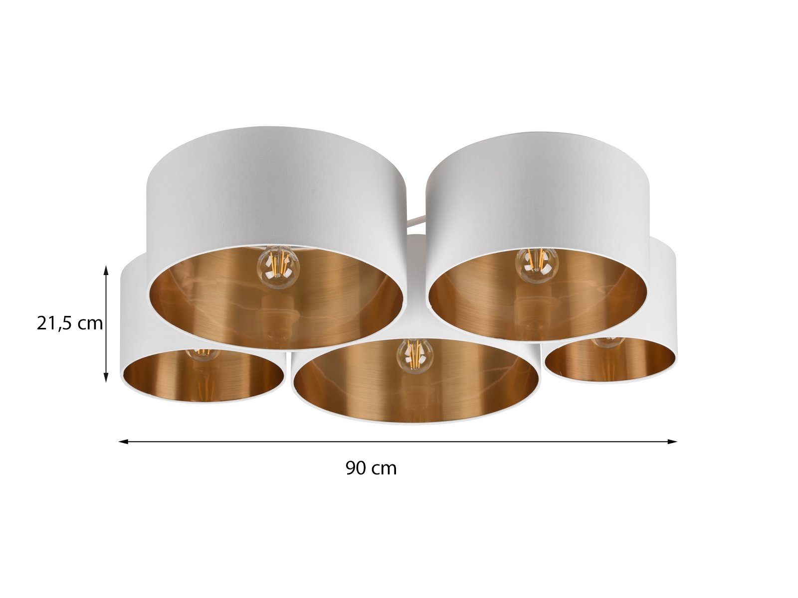 meineWunschleuchte LED dimmbar LED Lampenschirme Deckenleuchte, Weiß-Gold, 90cm Warmweiß, über wechselbar, Dimmfunktion, Stoff Schalter groß Breite