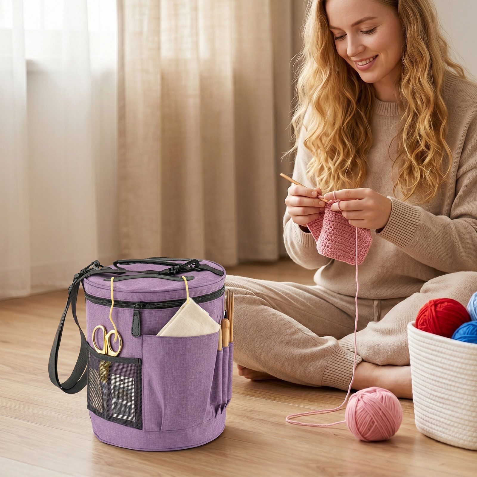 Youyijia Aufbewahrungsbox Stricktasche & Garnaufbewahrung 26x30 cm tragbar mit Reißverschluss