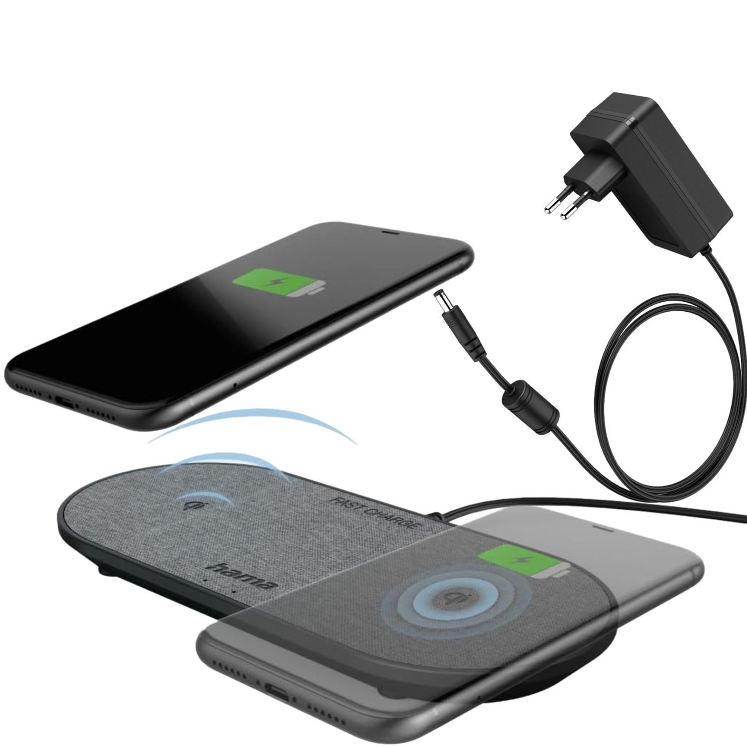 Hama DUAL QI Wireless Charger + Netzteil Kabellos Induktions-Ladegerät (Ladegerät Lader Ladestation Kabellos Platte für Smartphone iPhone)