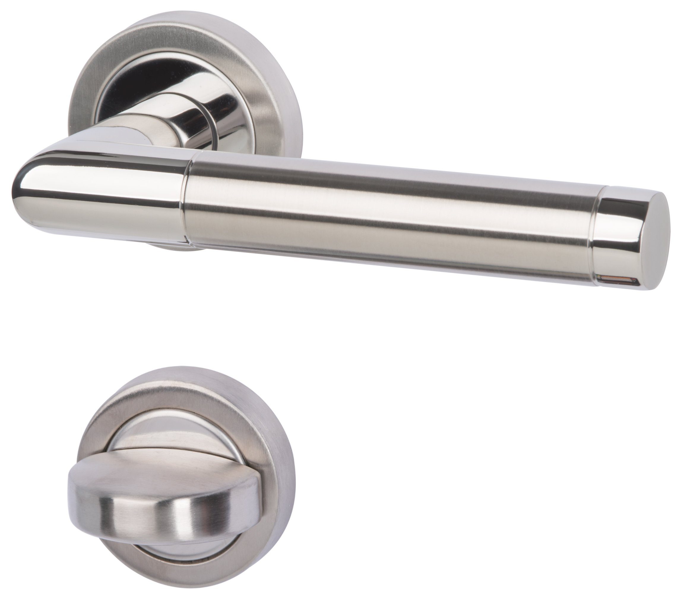 Alpertec Türbeschlag Rosettengarnitur V für Bad-WC-Türen, inkl. WC-Riegel (1 St), Edelstahl poliert/satiniert