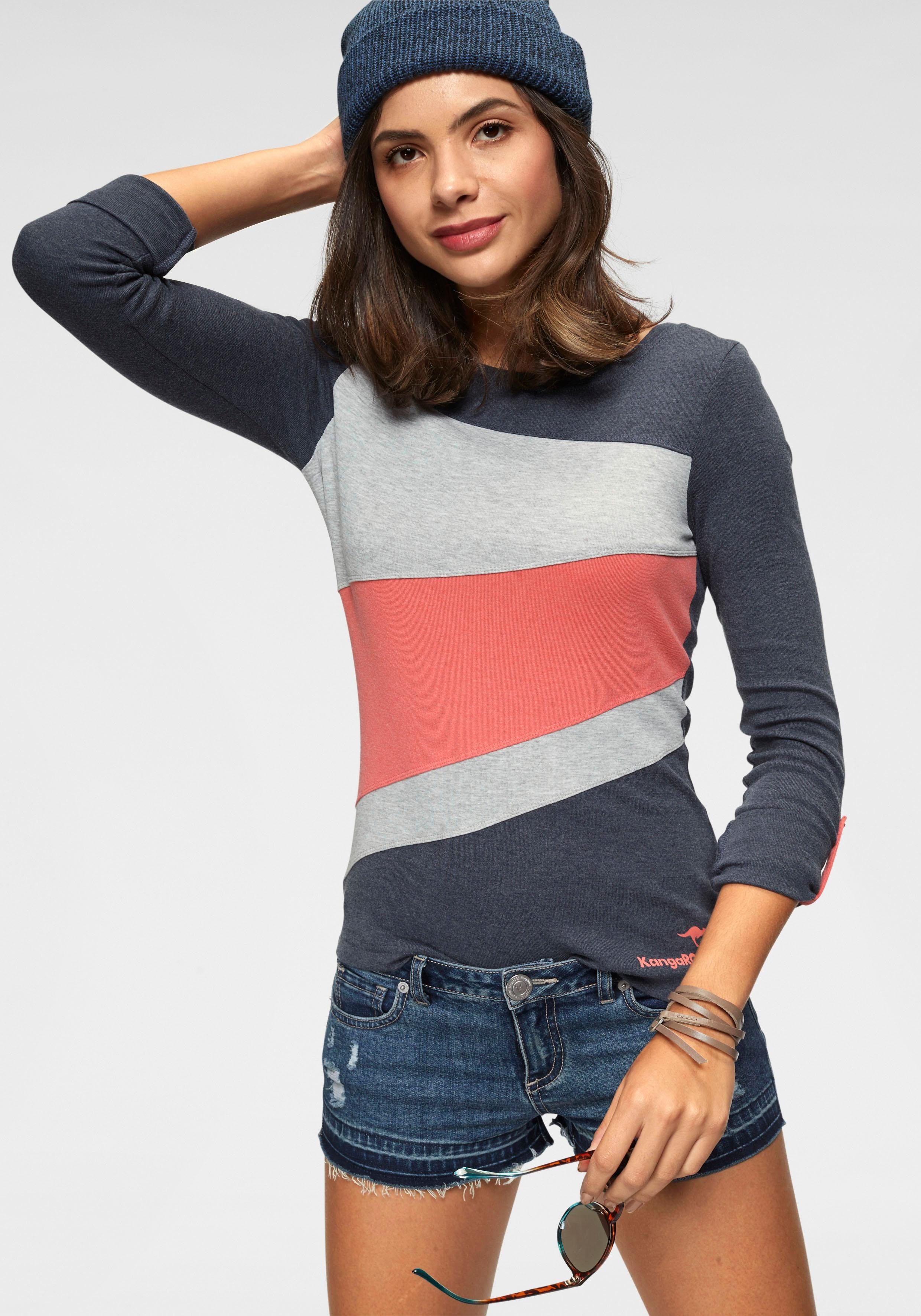 KangaROOS Longsleeve mit Color Blocking Details vorne marine-meliert-koralle