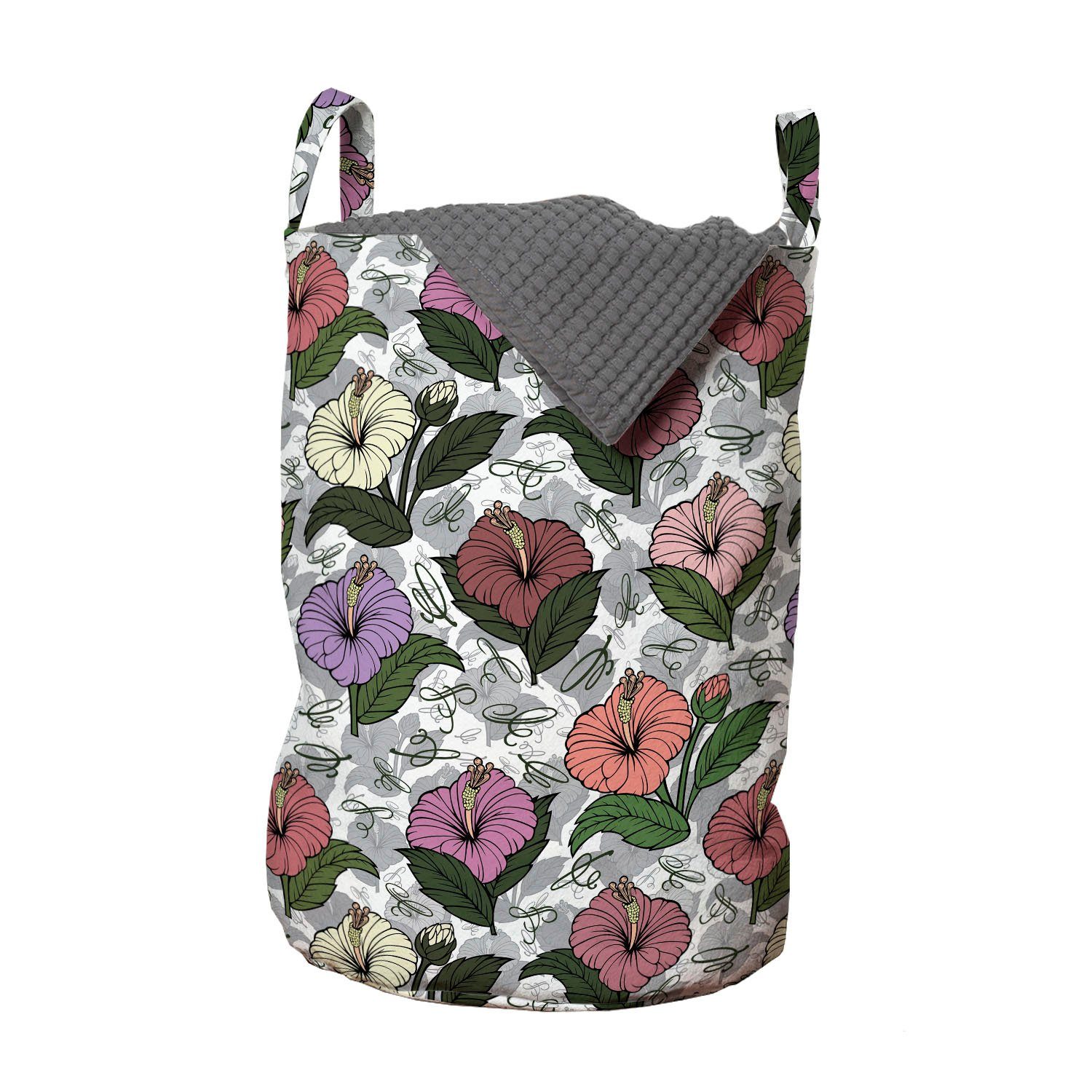 Abakuhaus Wäschesäckchen Wäschekorb mit Griffen Kordelzugverschluss für Waschsalons, Blumen Frühlings-Hibiscus-Blumen-Kunst