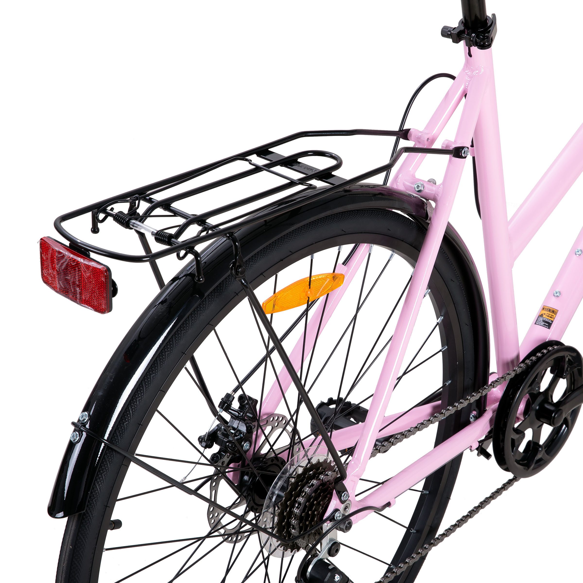 HILAND Cityrad 700C Herren Damen Student Aluminiumlegierung Pendler Stadtfahrrad, 7-Gang, mit Schutzblechen, Gepäckträger, Mechanische Scheibenbremse
