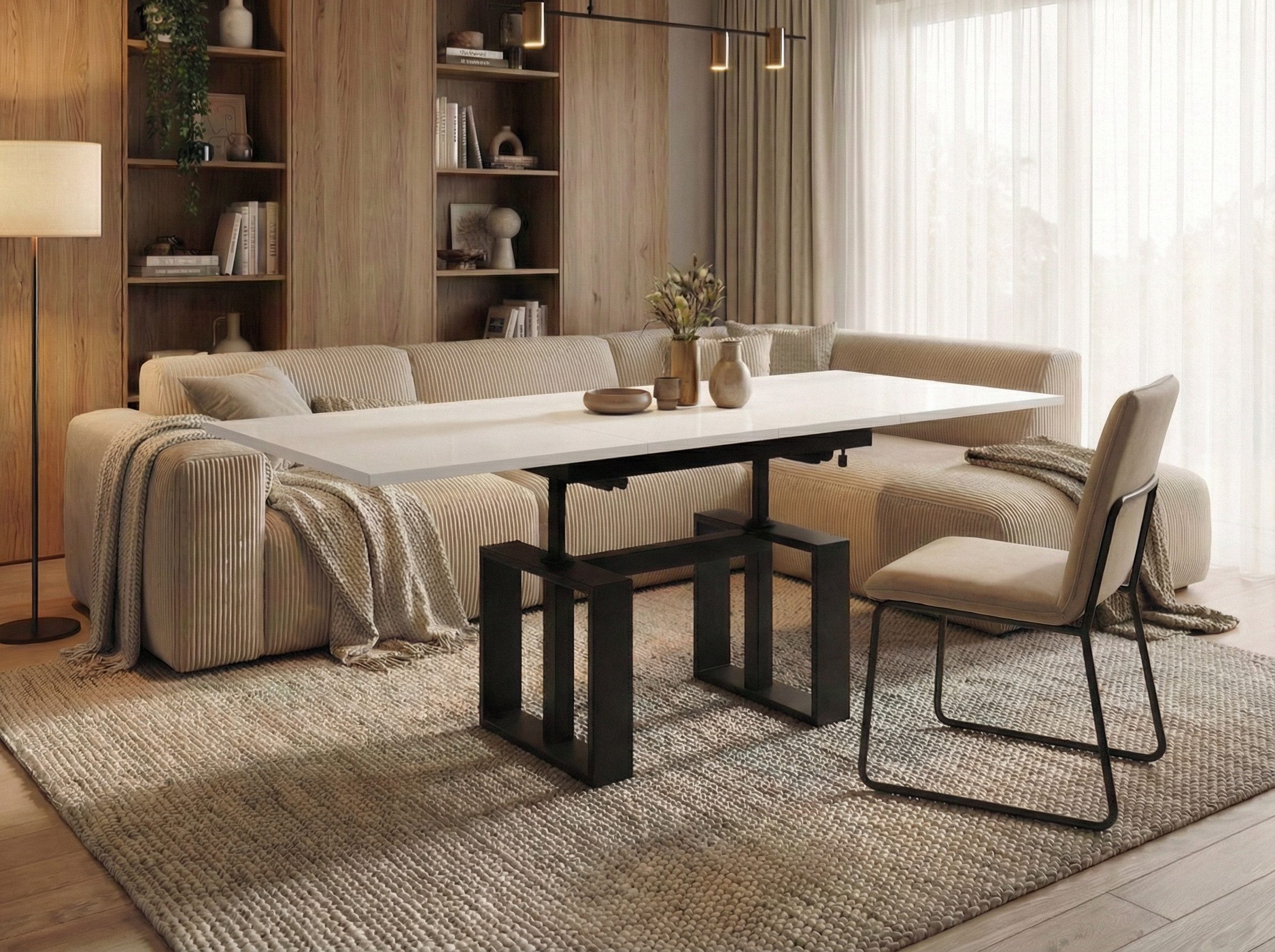 Couchtisch Empoli - ausziehbar 110-170cm und höhenverstellbar Doppellift Metall