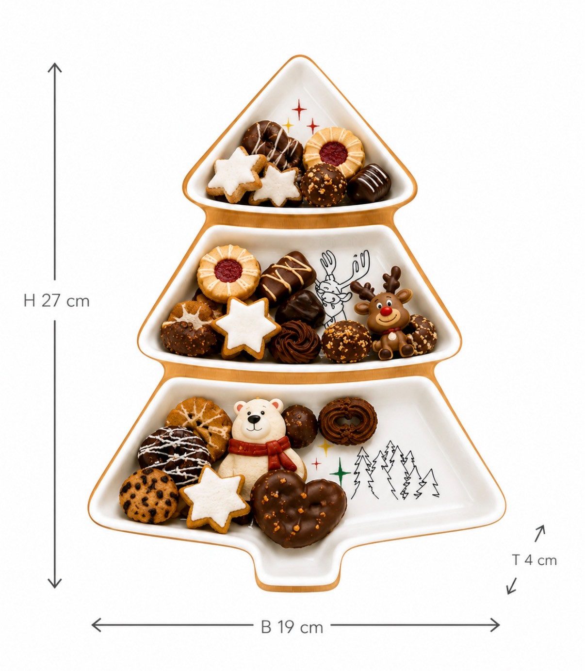 Seyila Home Servierplatte Servierplatte Tannenbaum aus Keramik – 3-teiliges Snack- & Gebäckset, Weihnachtsmann & Co.Kg