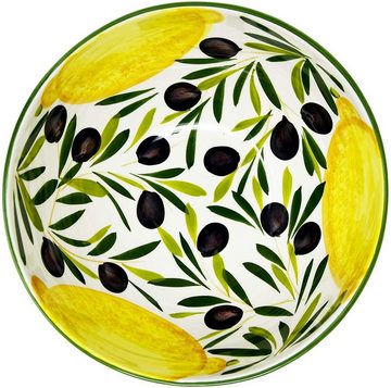 Lashuma Salatschüssel Zitrone Olive, Keramik, (1-tlg), Große Backschüssel handbemalt Ø 26 cm
