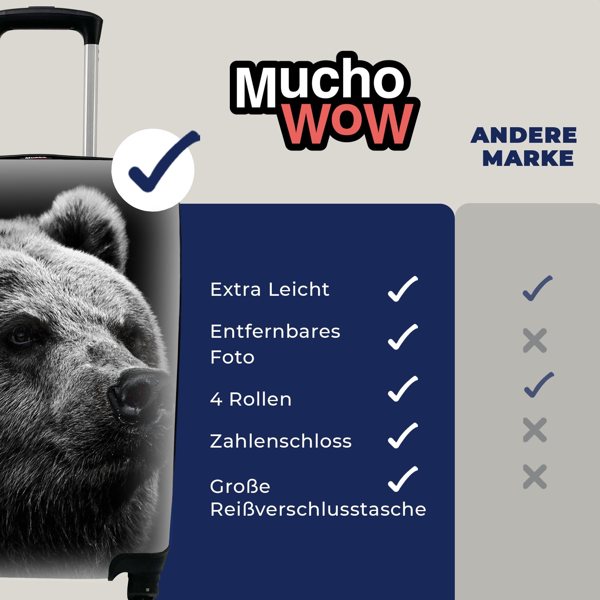 MuchoWow Handgepäckkoffer für Handgepäck Leicht Reisetasche Ferien, - rollen, 4 Schwarz, Rollen, Bär Trolley, Reisekoffer - mit