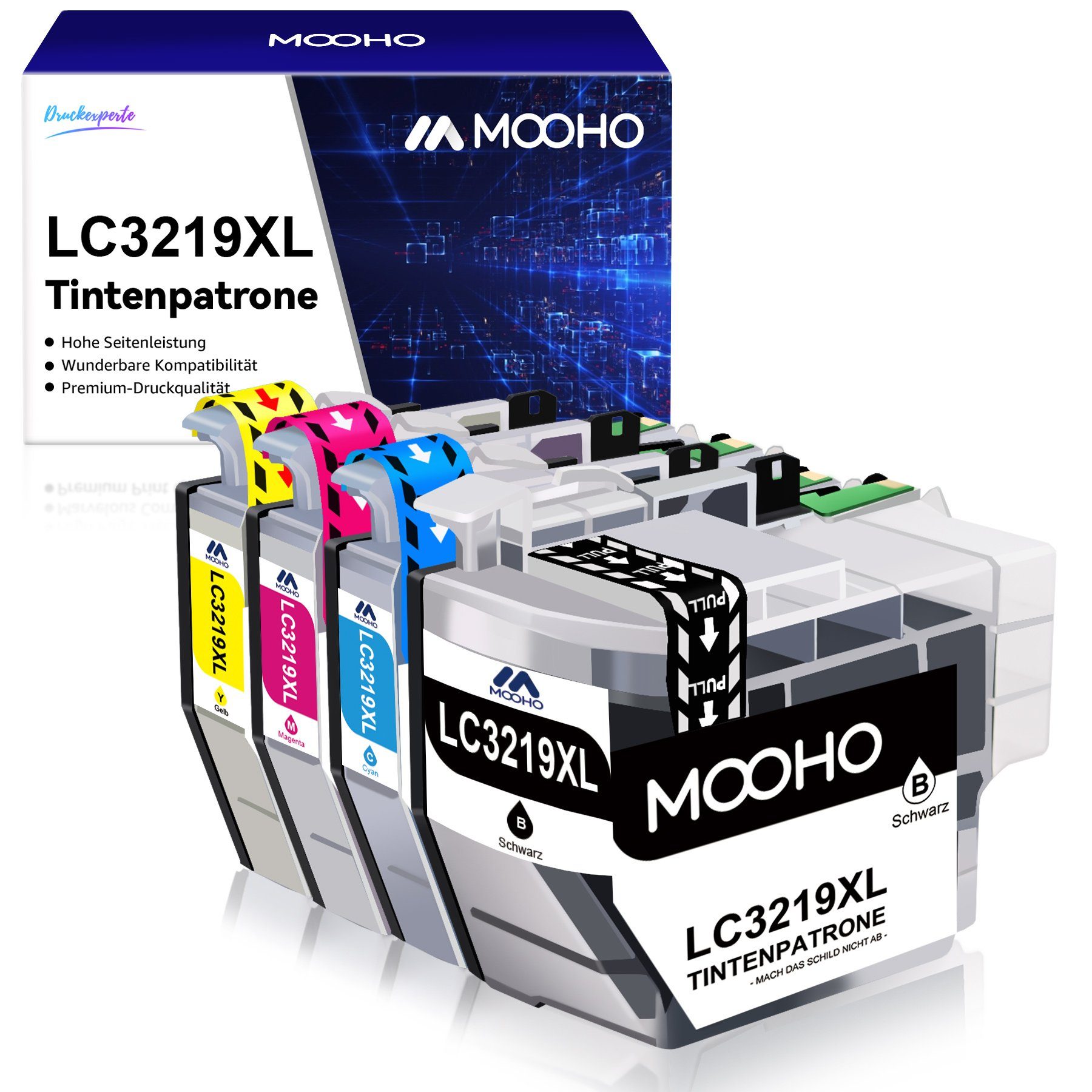MOOHO LC 3219 XLErsatz für LC3219 XL LC3217 XL Tintenpatrone (MFC-J5330DW J5335DW J5730DW) 1x Schwarz, 1x Cyan, 1x Magenta, 1x Gelb